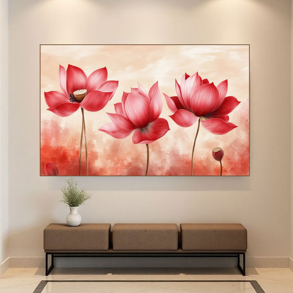 Pink Lotus Bloom Canvas Painting – Spiritual Floral Wall Art for Home