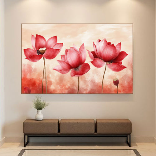 Pink Lotus Bloom Canvas Painting – Spiritual Floral Wall Art for Home.
