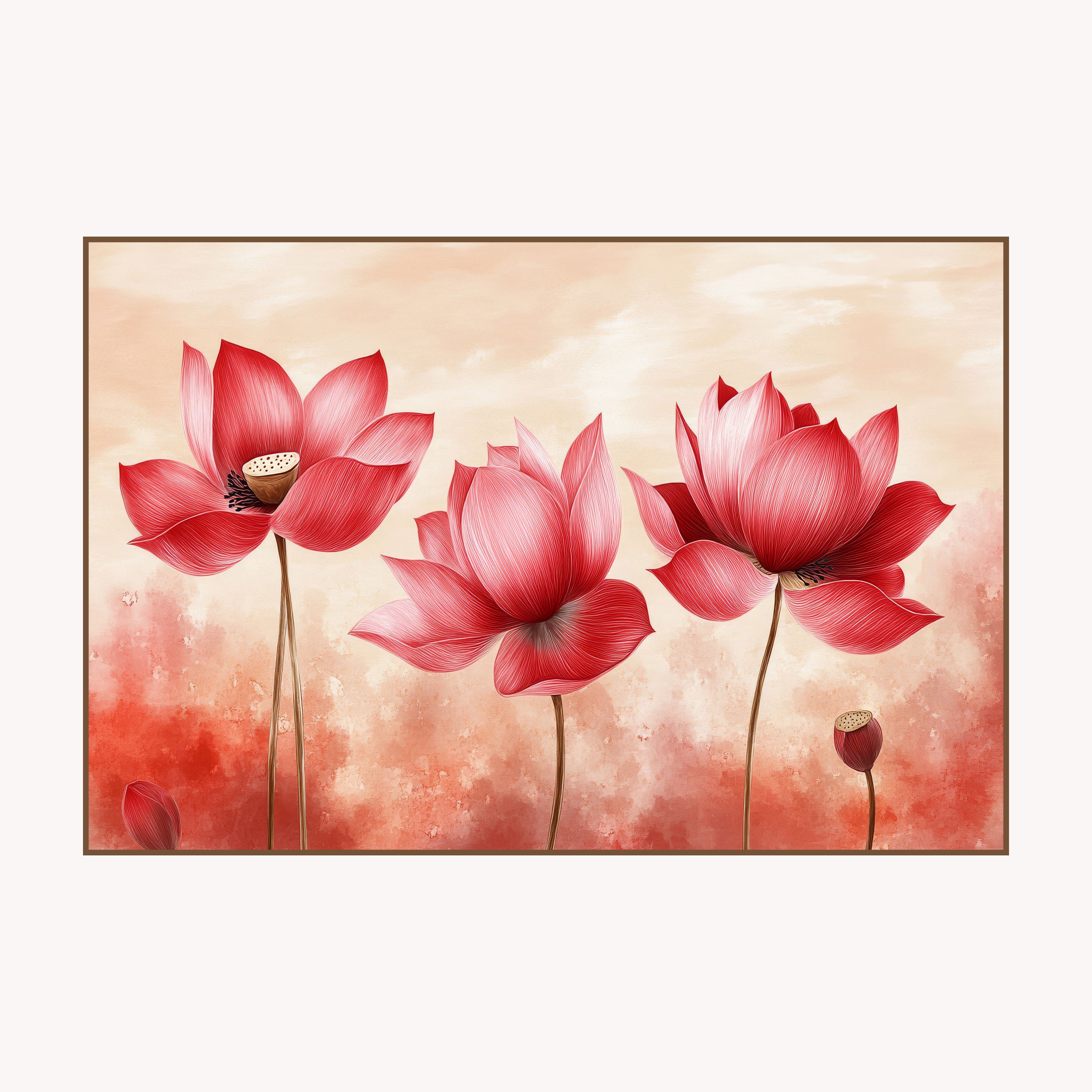 Pink Lotus Bloom Canvas Painting – Spiritual Floral Wall Art for Home.