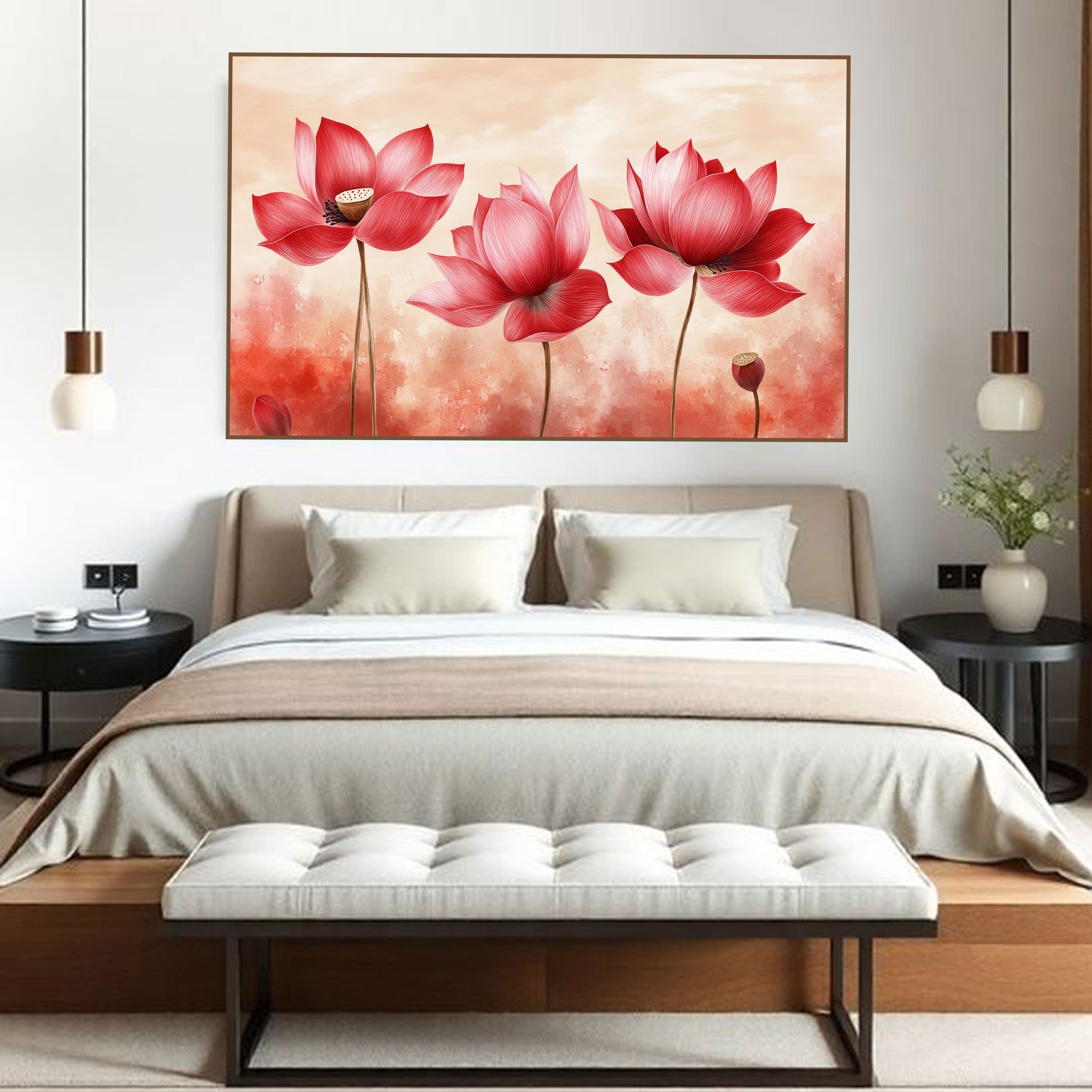 Pink Lotus Bloom Canvas Painting – Spiritual Floral Wall Art for Home.