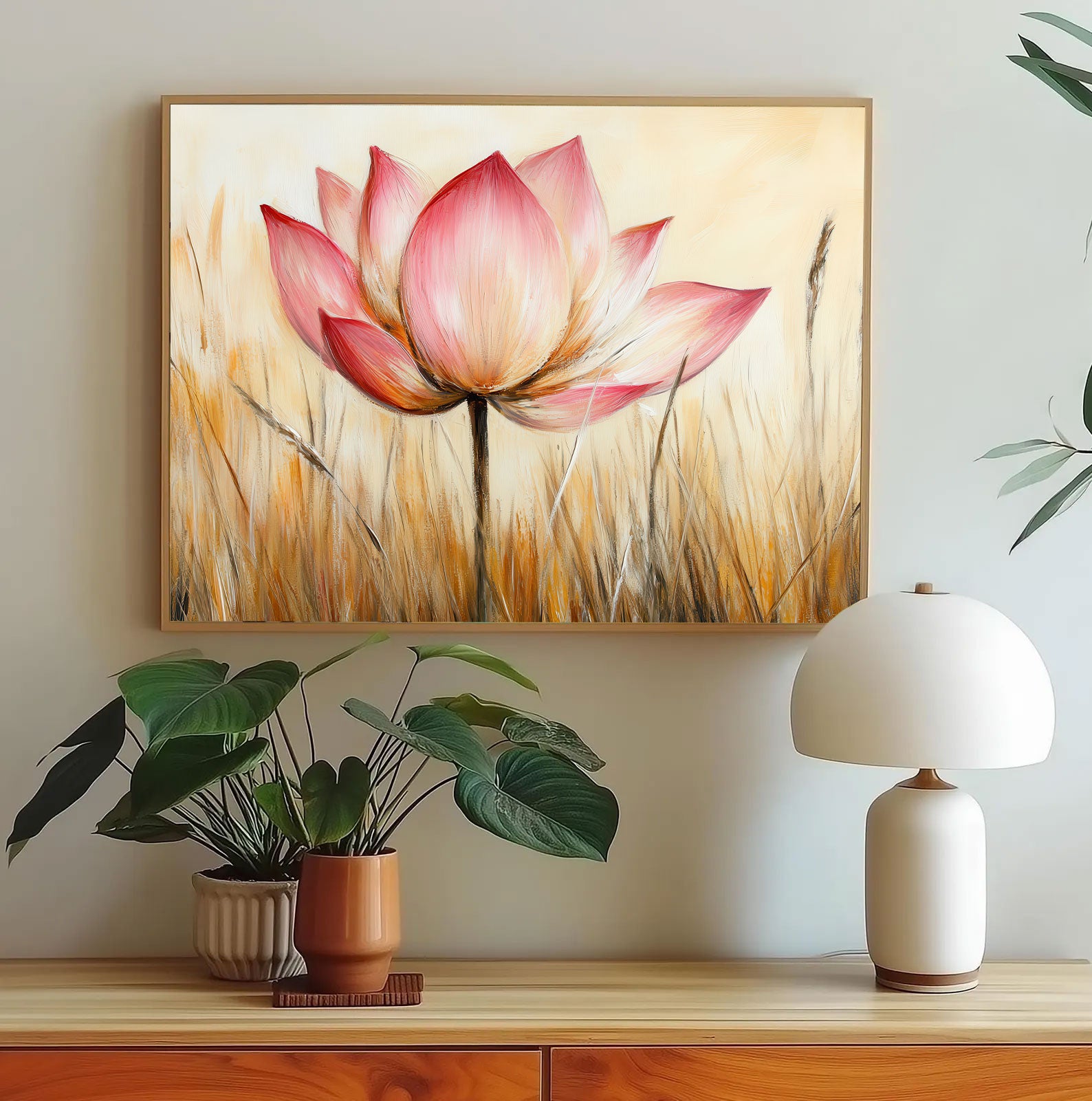 Pink Lotus Canvas Painting – Uplifting Spiritual Wall Painting for Home.