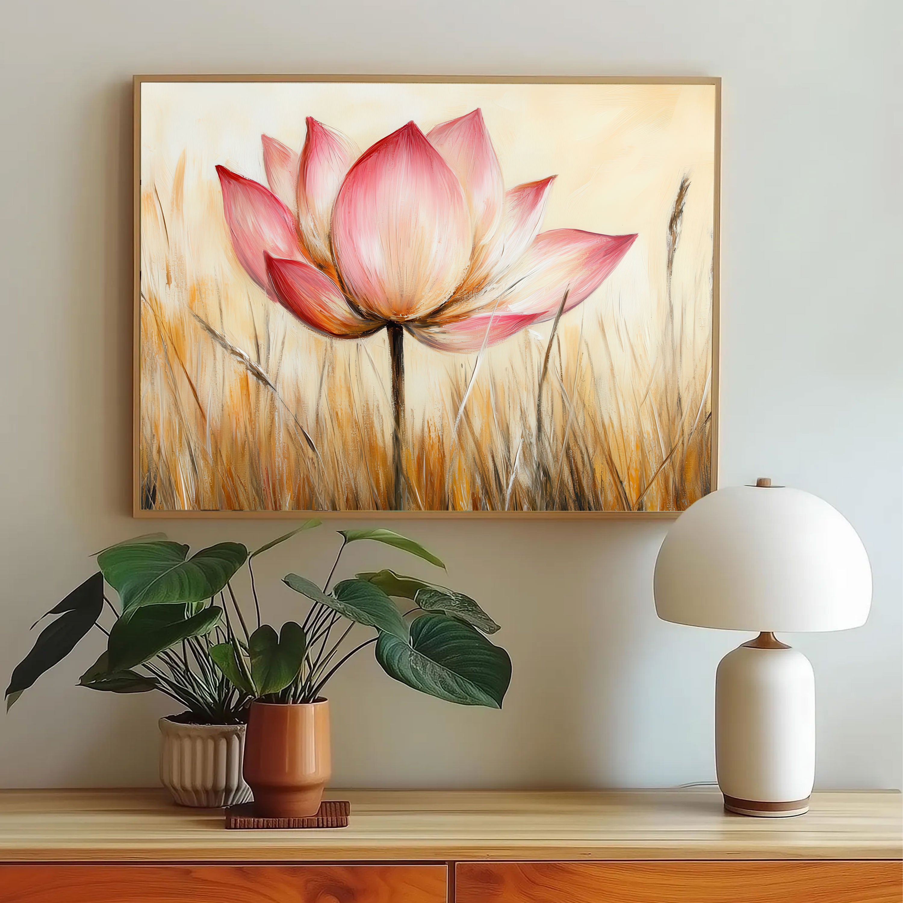 Pink Lotus Canvas Painting – Uplifting Spiritual Wall Painting for Home