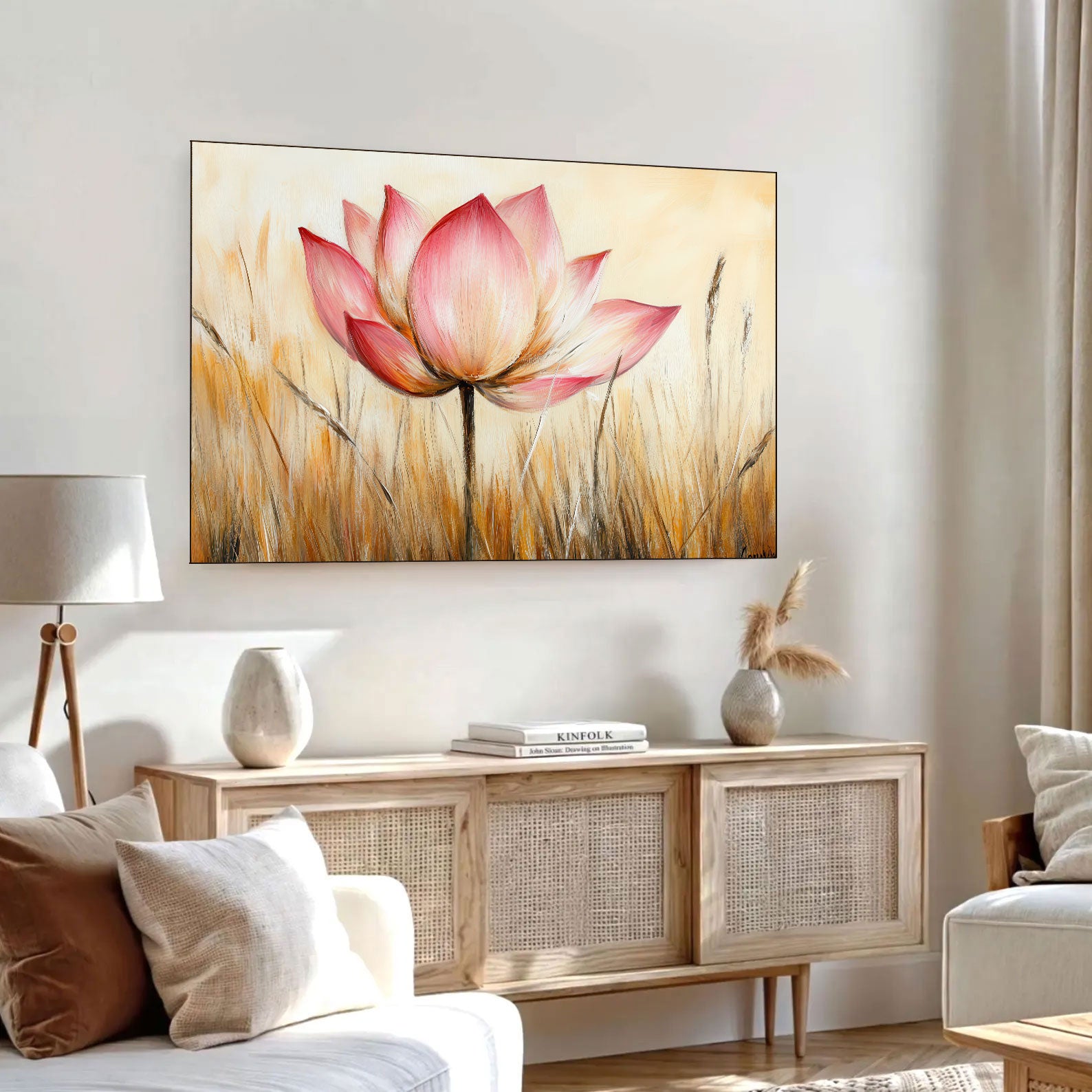 Pink Lotus Canvas Painting – Uplifting Spiritual Wall Painting for Home.