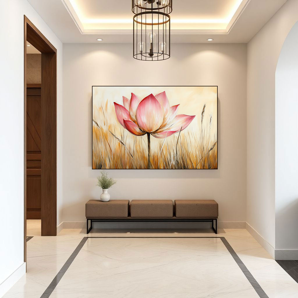 Pink Lotus Canvas Painting – Uplifting Spiritual Wall Painting for Home