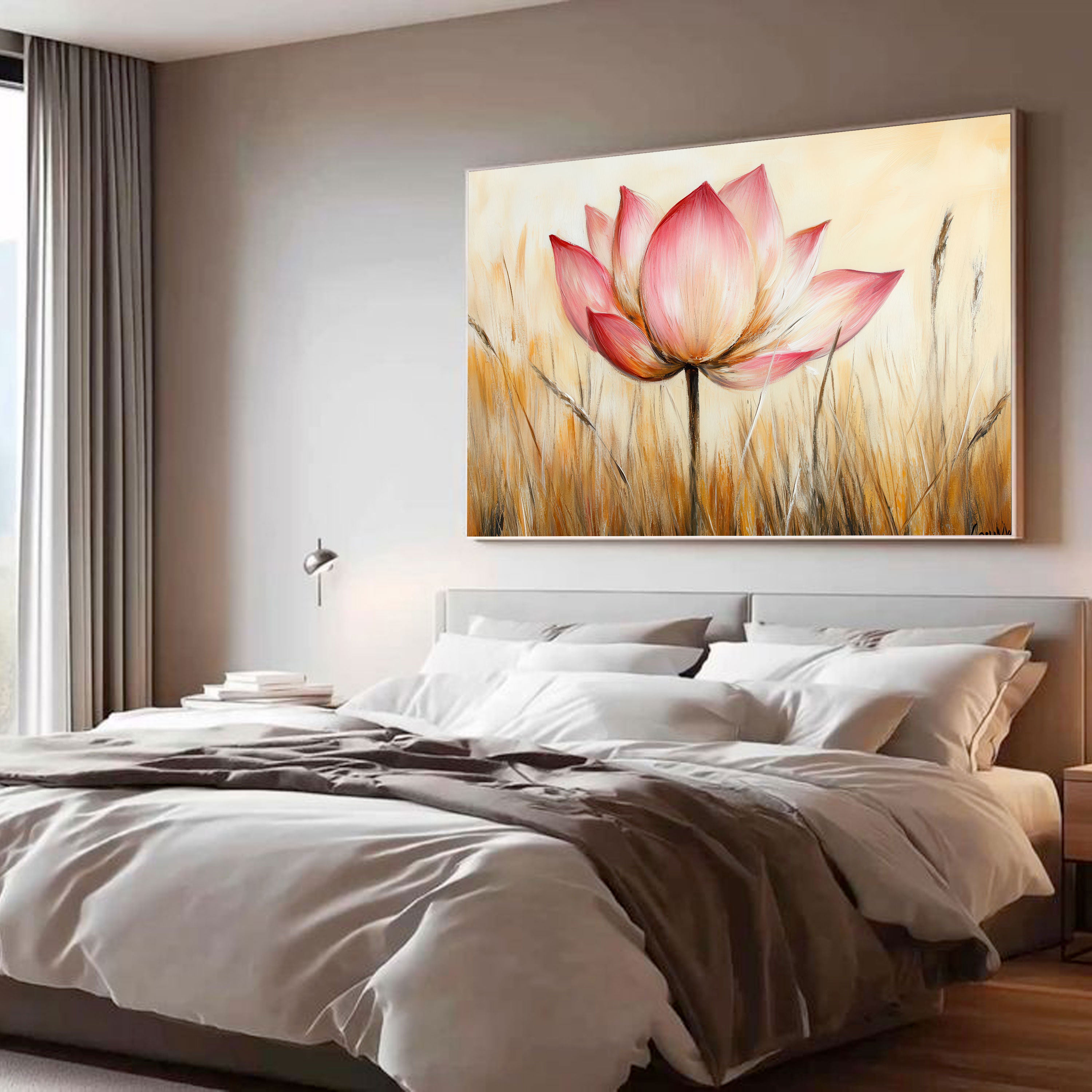 Pink Lotus Canvas Painting – Uplifting Spiritual Wall Painting for Home.