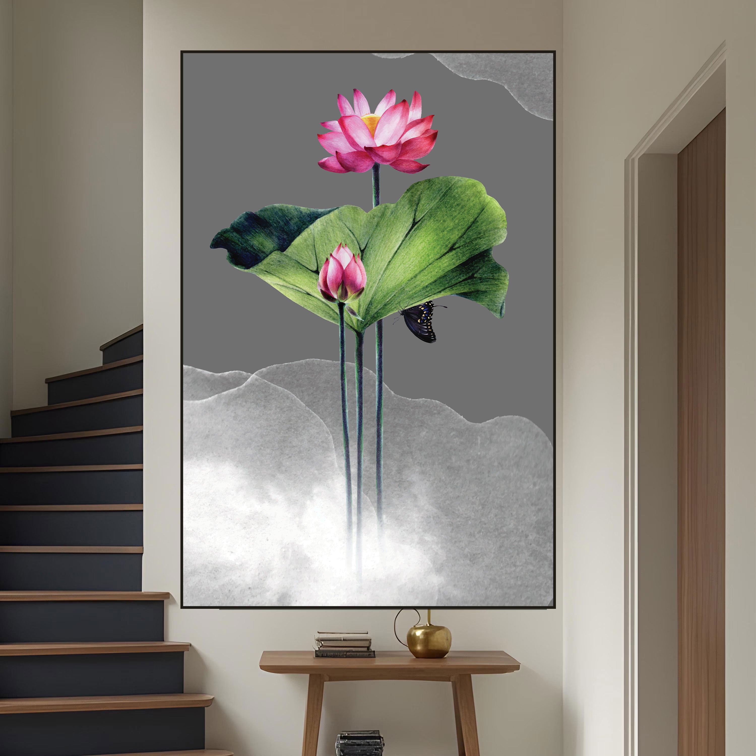 Pink Lotus Canvas Painting – Tranquil Spiritual Wall Painting for Home