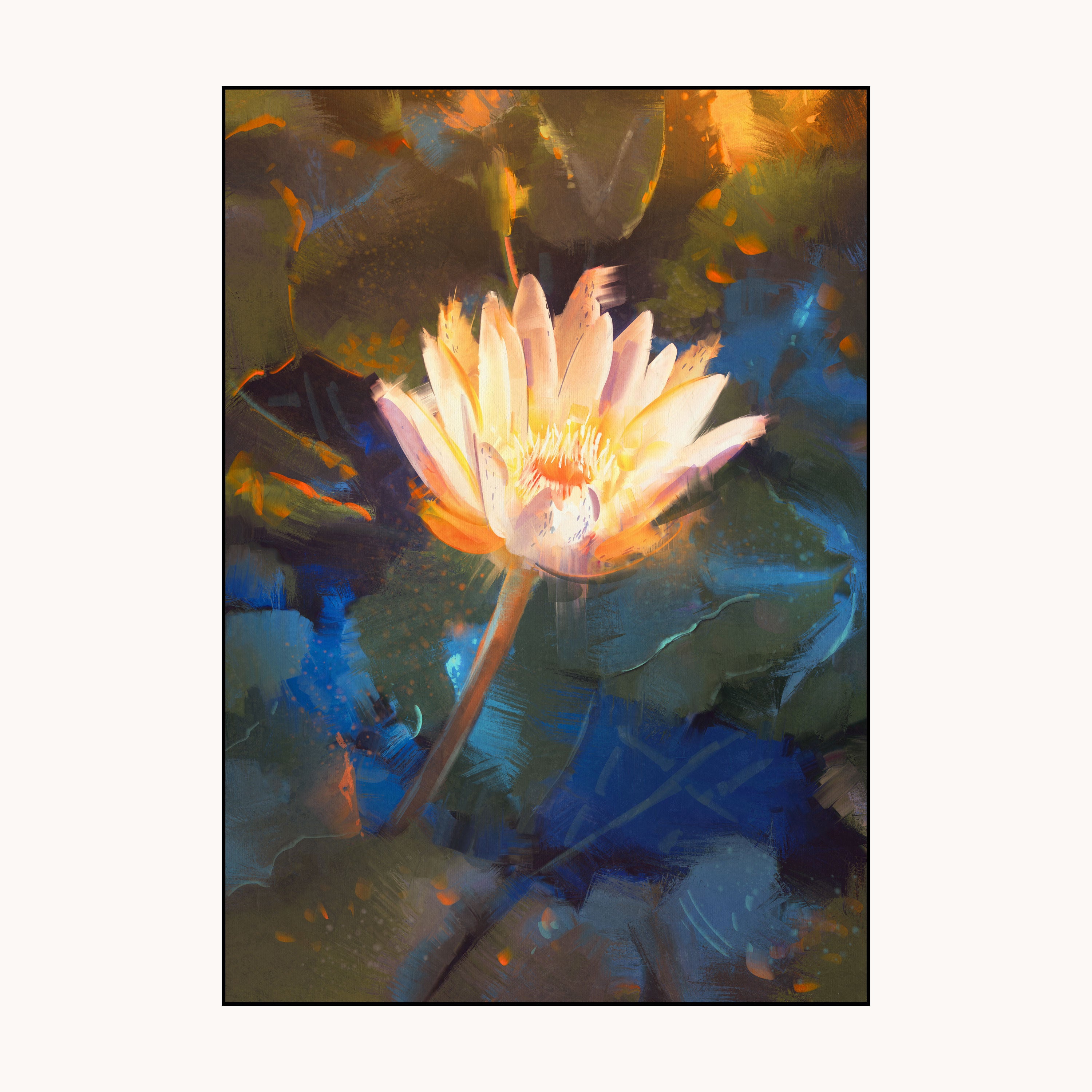 Radiant Lotus Canvas Painting – Spiritual Floral Wall Painting for Home.