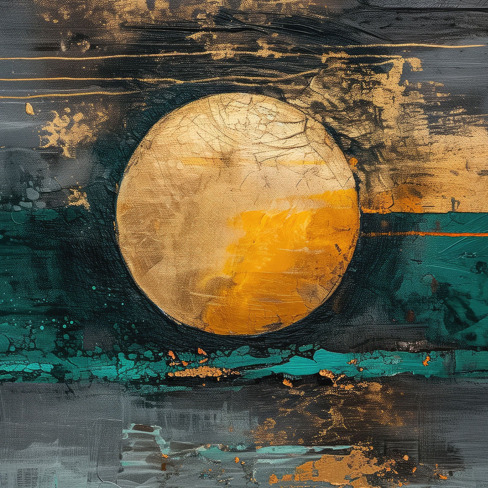 Celestial Radiance – Textured Gold Abstract Wall Art by Krutik.