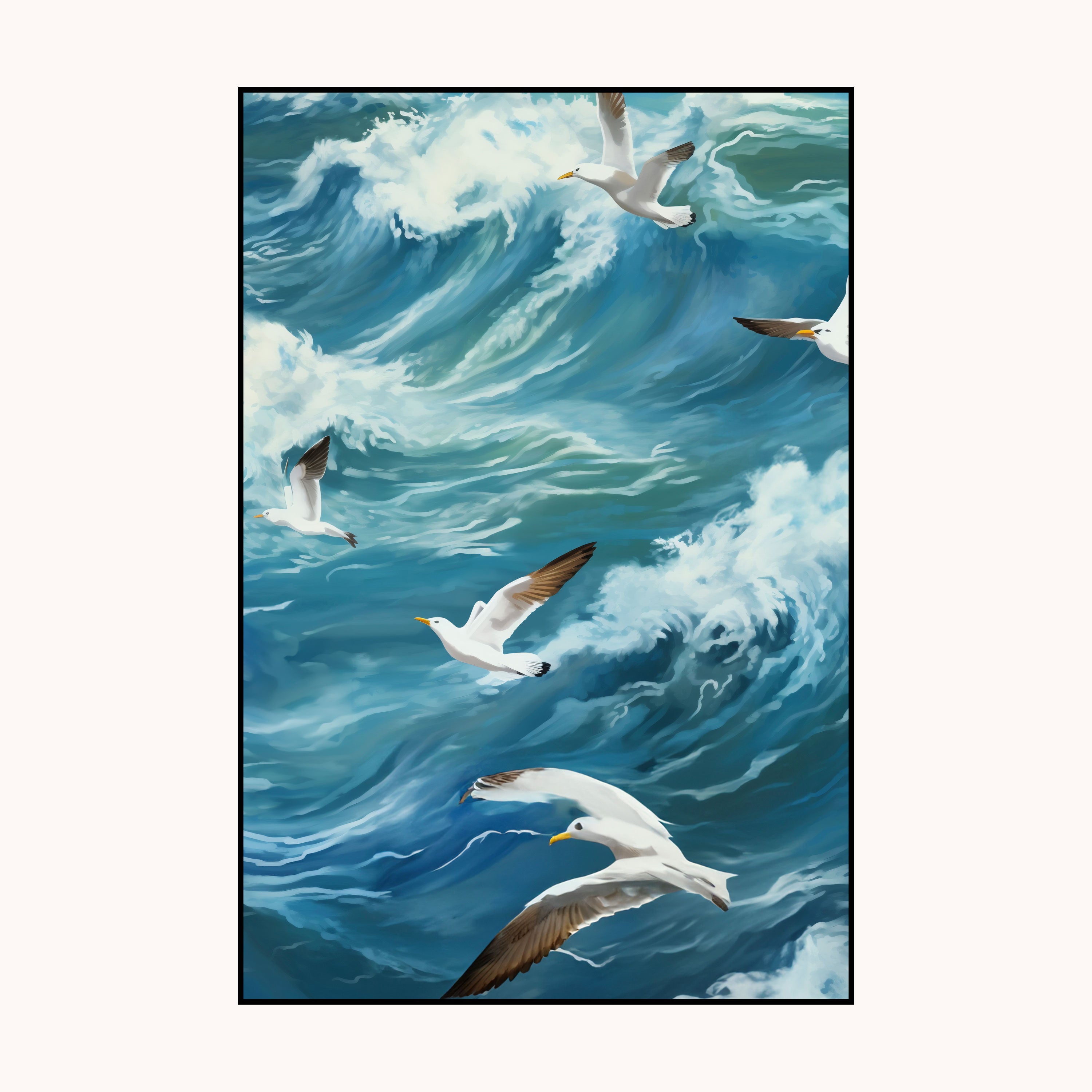 Seagulls Over Ocean Canvas Painting – Nature & Coastal Wall Painting.