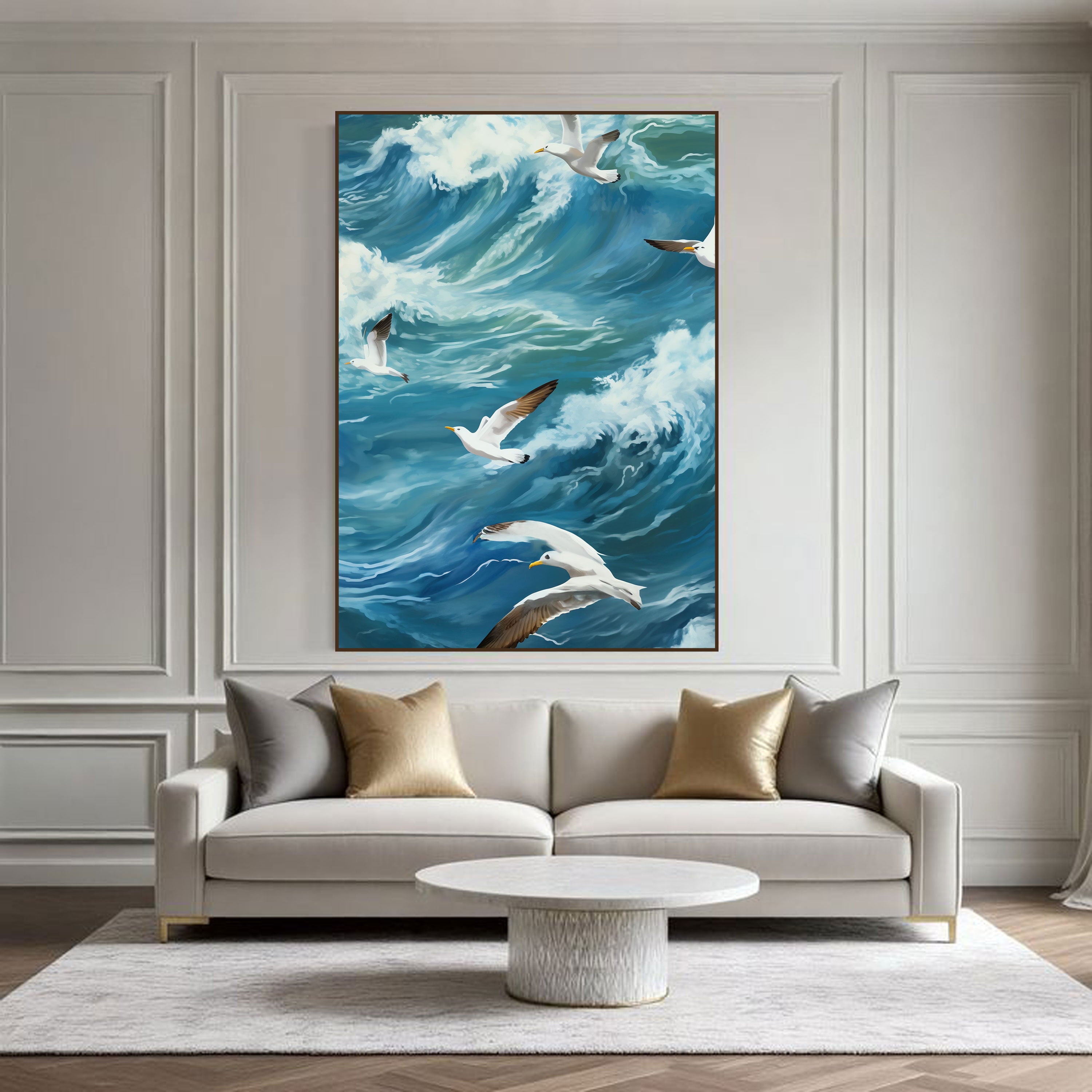 Seagulls Over Ocean Canvas Painting – Nature & Coastal Wall Painting.