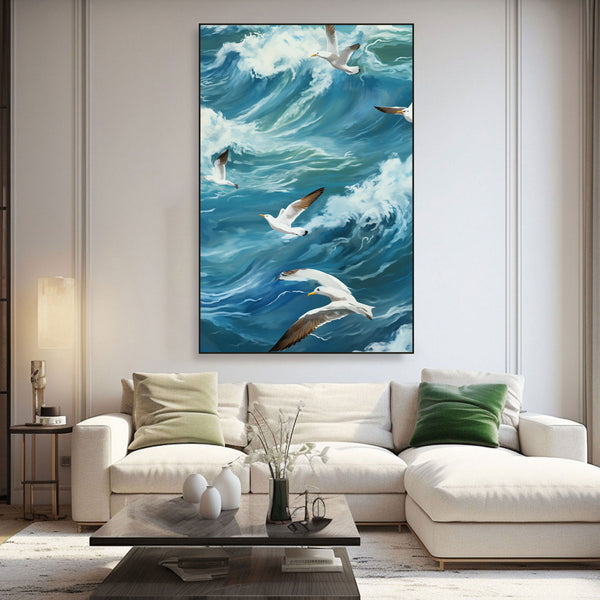 Seagulls Over Ocean Canvas Painting – Nature & Coastal Wall Painting.