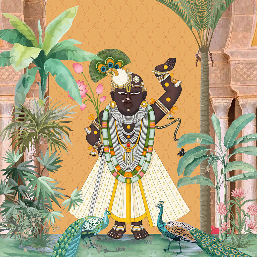 Shreenathji Divine Palace Wallpaper – Royal Hindu Mural for Sacred Spaces