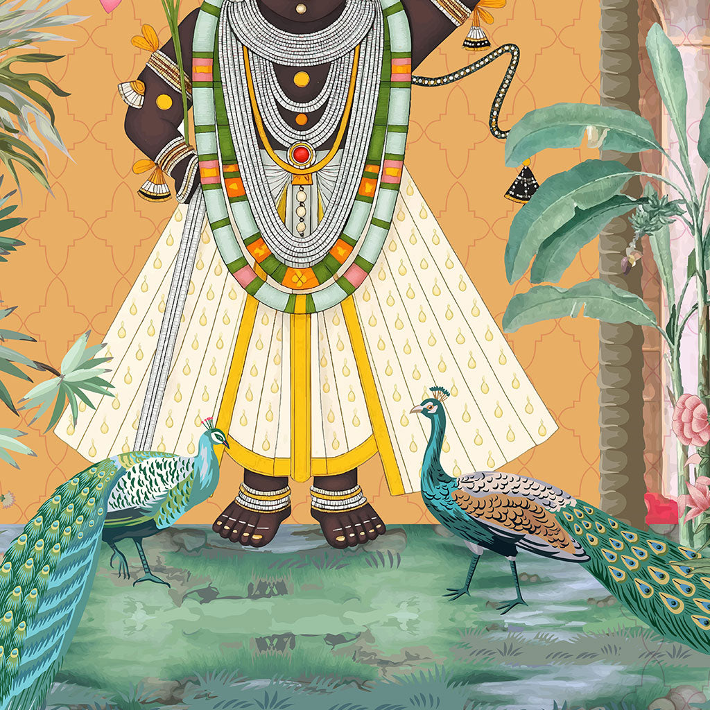 Shreenathji Divine Palace Wallpaper – Royal Hindu Mural for Sacred Spaces