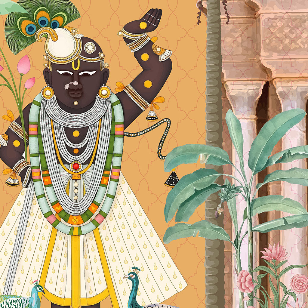 Shreenathji Divine Palace Wallpaper – Royal Hindu Mural for Sacred Spaces