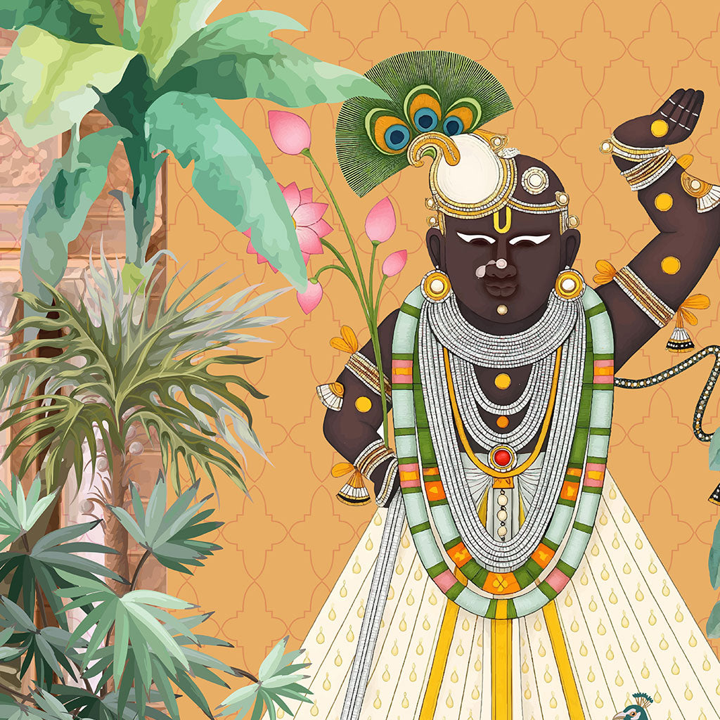 Shreenathji Divine Palace Wallpaper – Royal Hindu Mural for Sacred Spaces
