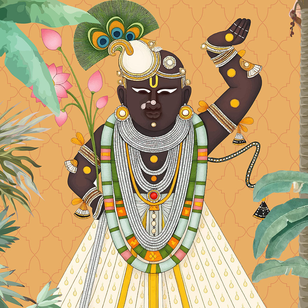 Shreenathji Divine Palace Wallpaper – Royal Hindu Mural for Sacred Spaces