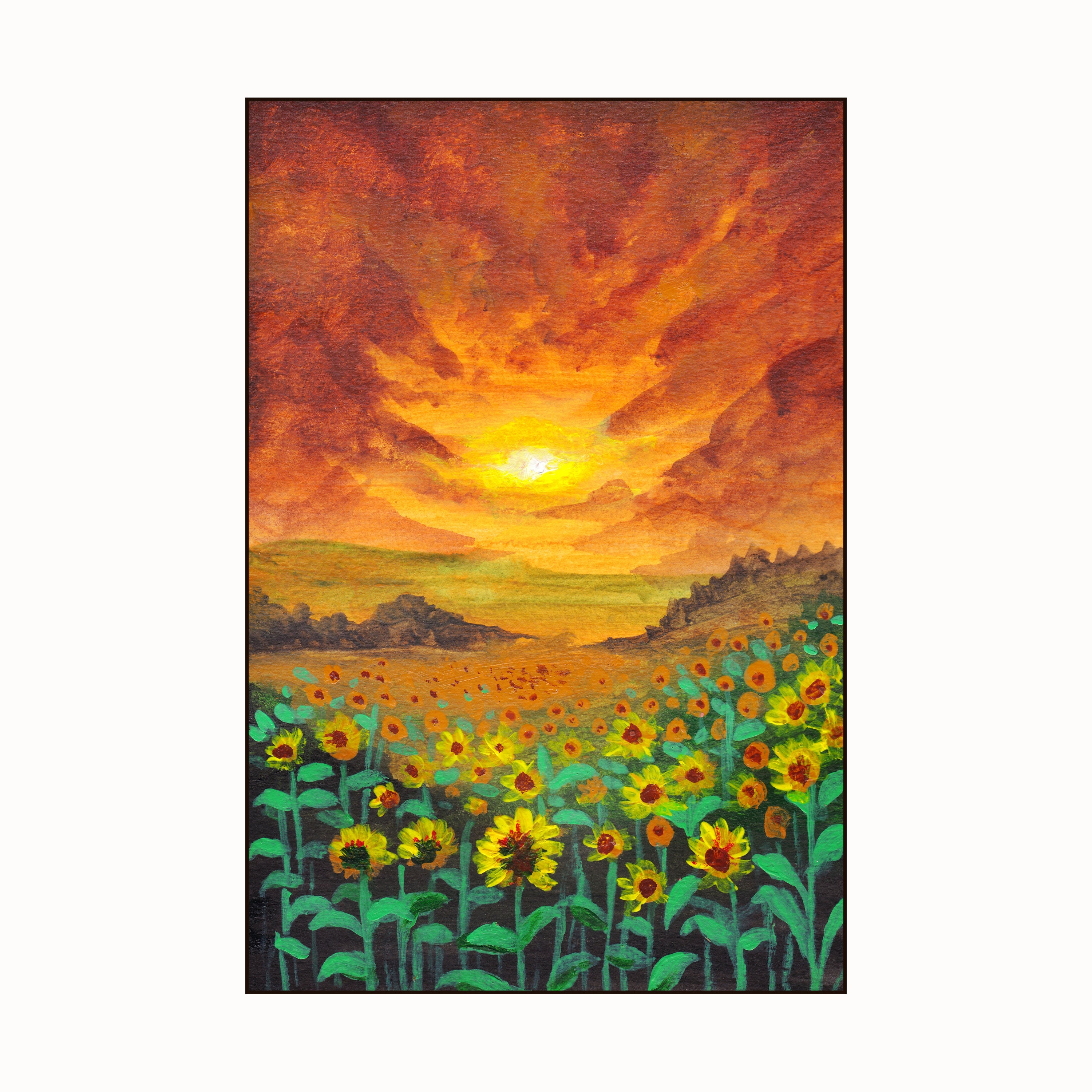 Sunflower Field Canvas Painting – Vibrant Nature Wall Painting with Sunset.