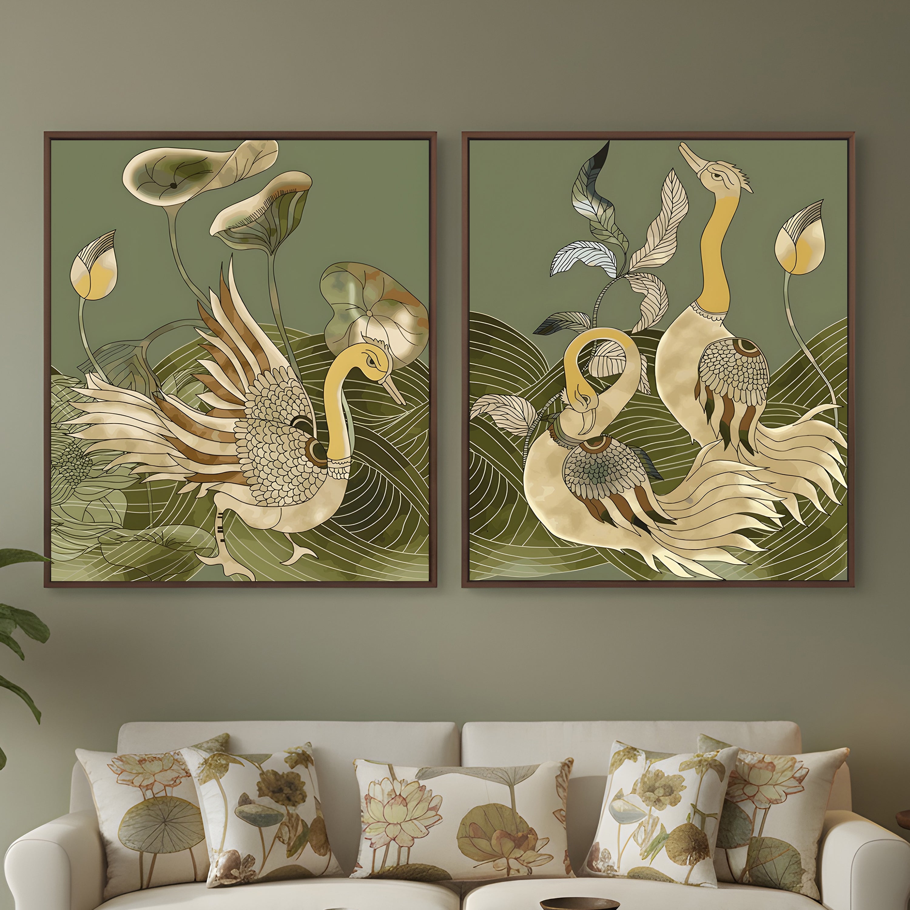 Kalamkari Peacock Pair – Art Deco Nature Wall Art, Set of 2