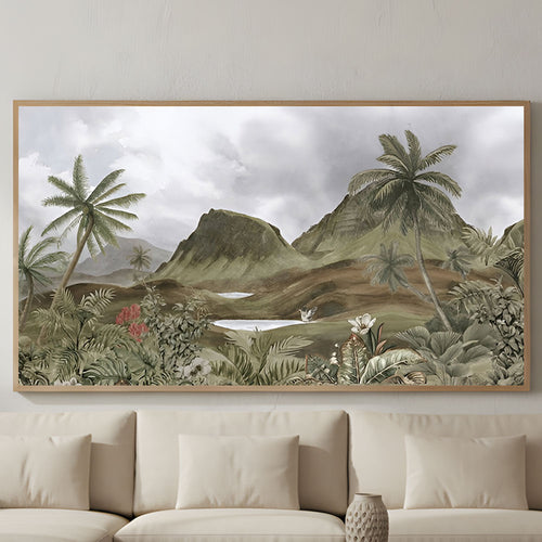 Tropical Mountain Landscape Painting by Krutik – Lush Nature Wall Art