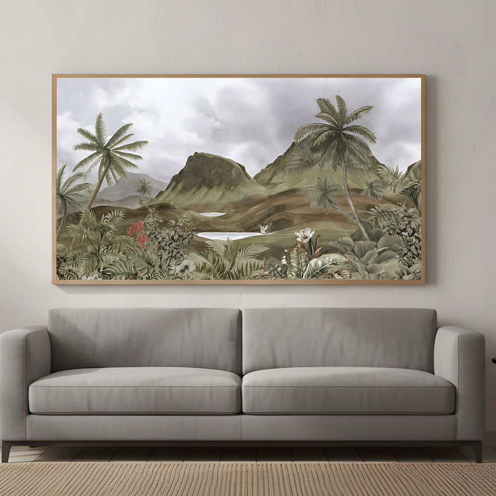 Tropical Mountain Landscape Painting by Krutik – Lush Nature Wall Art