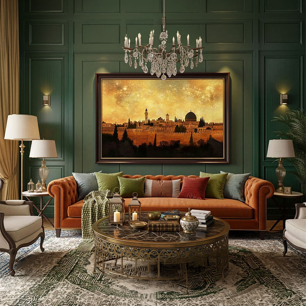 Jerusalem Skyline Wall Art | Islamic Canvas Painting | Mosque Cityscape Wall Decor | Spiritual Home Decor