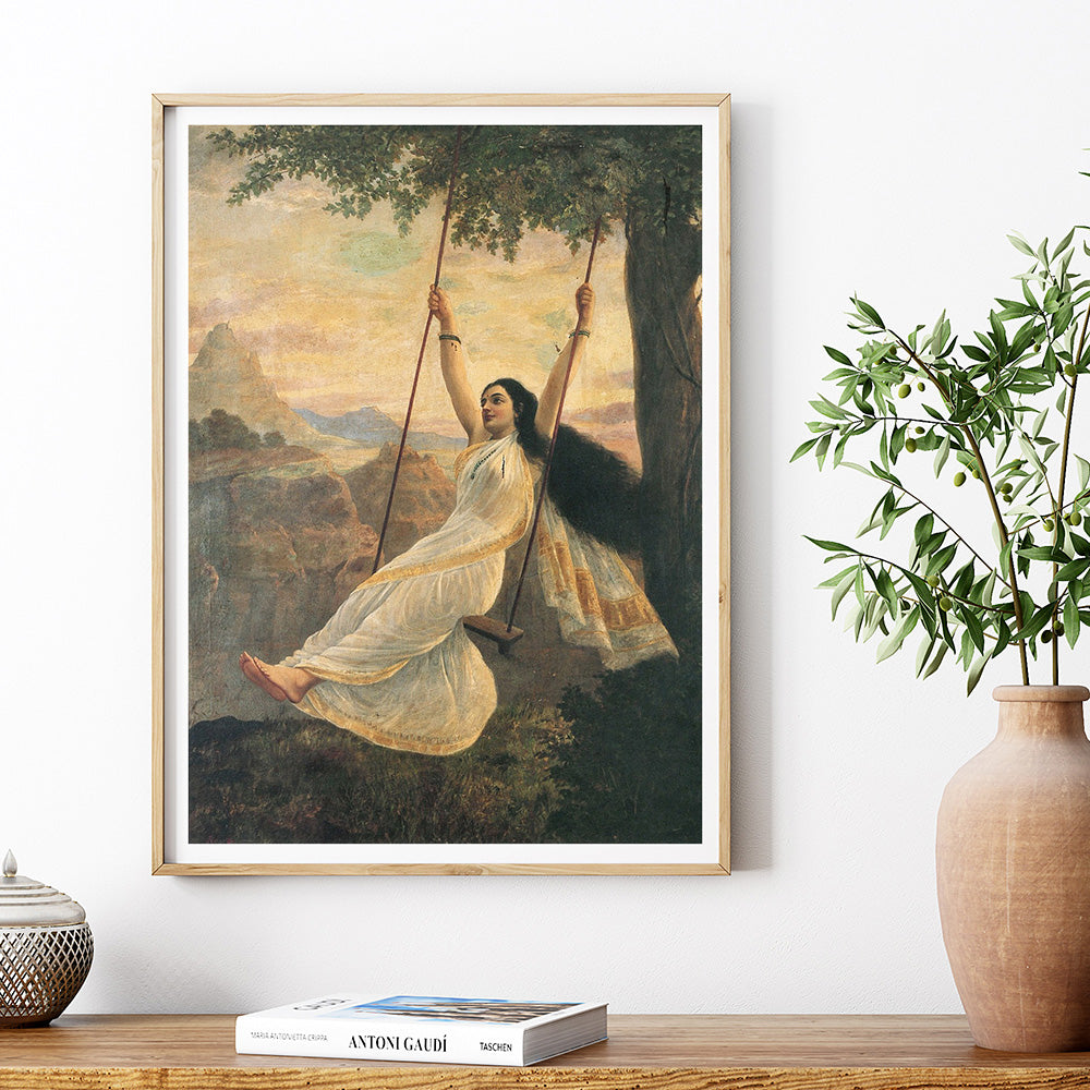 Raja Ravi Varma | Mohini on the Swing Wall Painting | Indian Classical Wall Art | Krutik