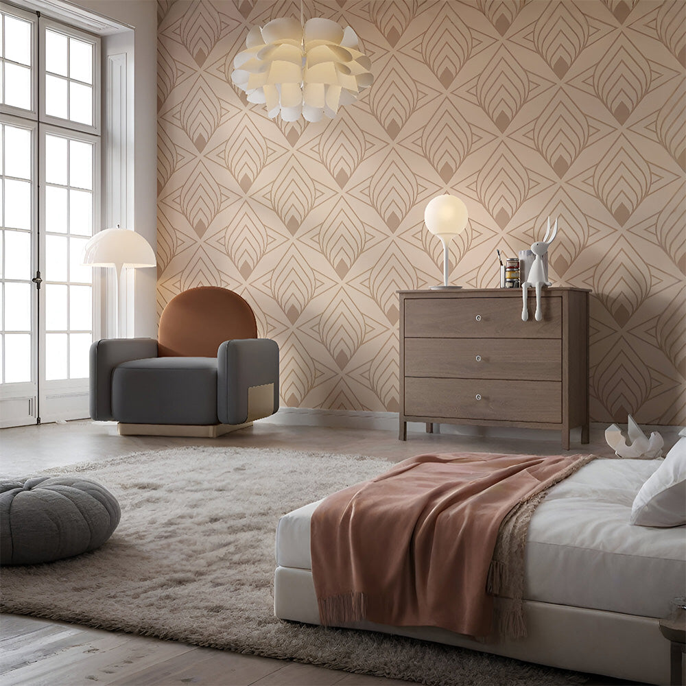 Beige Leaf Pattern Wallpaper | Subtle Nature-Inspired Elegance.