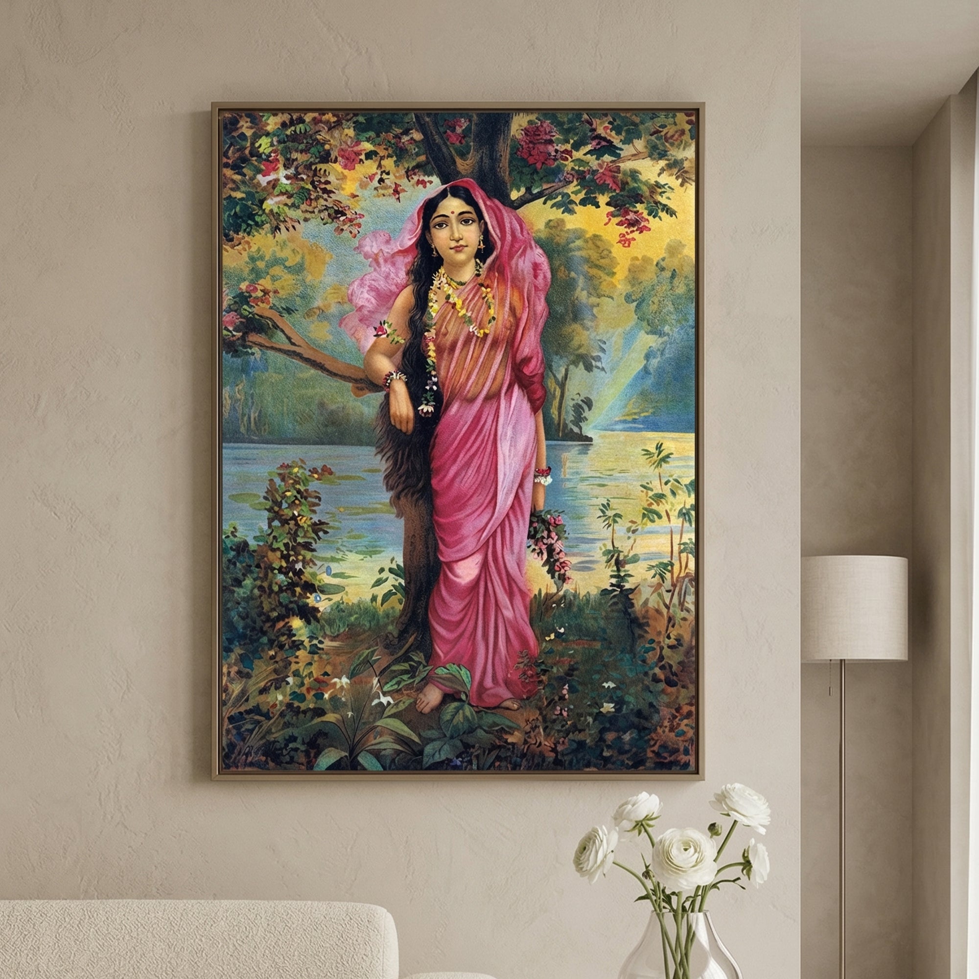 Raja Ravi Varma | Vasantika Goddess of Spring Wall Painting | Indian Classical Wall Art | Krutik