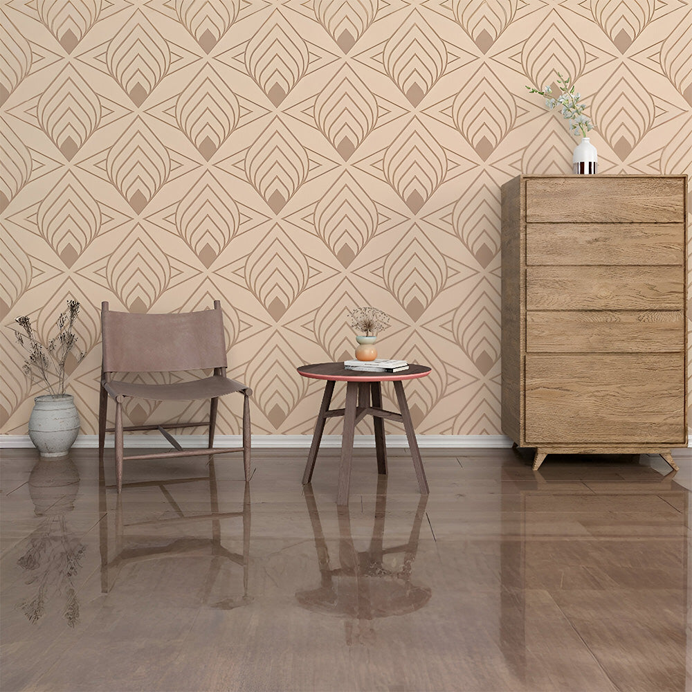 Beige Leaf Pattern Wallpaper | Subtle Nature-Inspired Elegance.