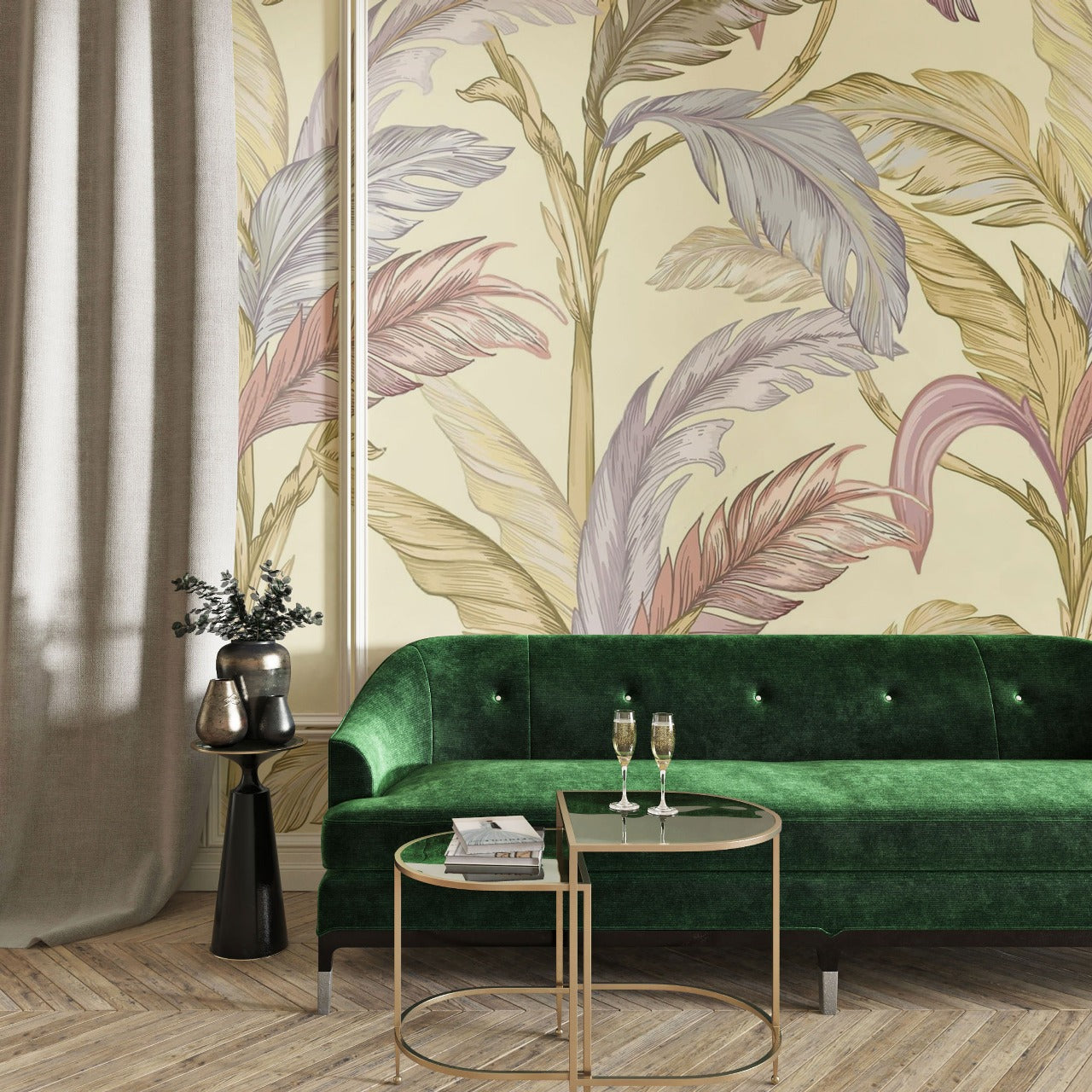 Tropical Whimsy – Multicolor Banana Leaf Wallpaper by Krutik.