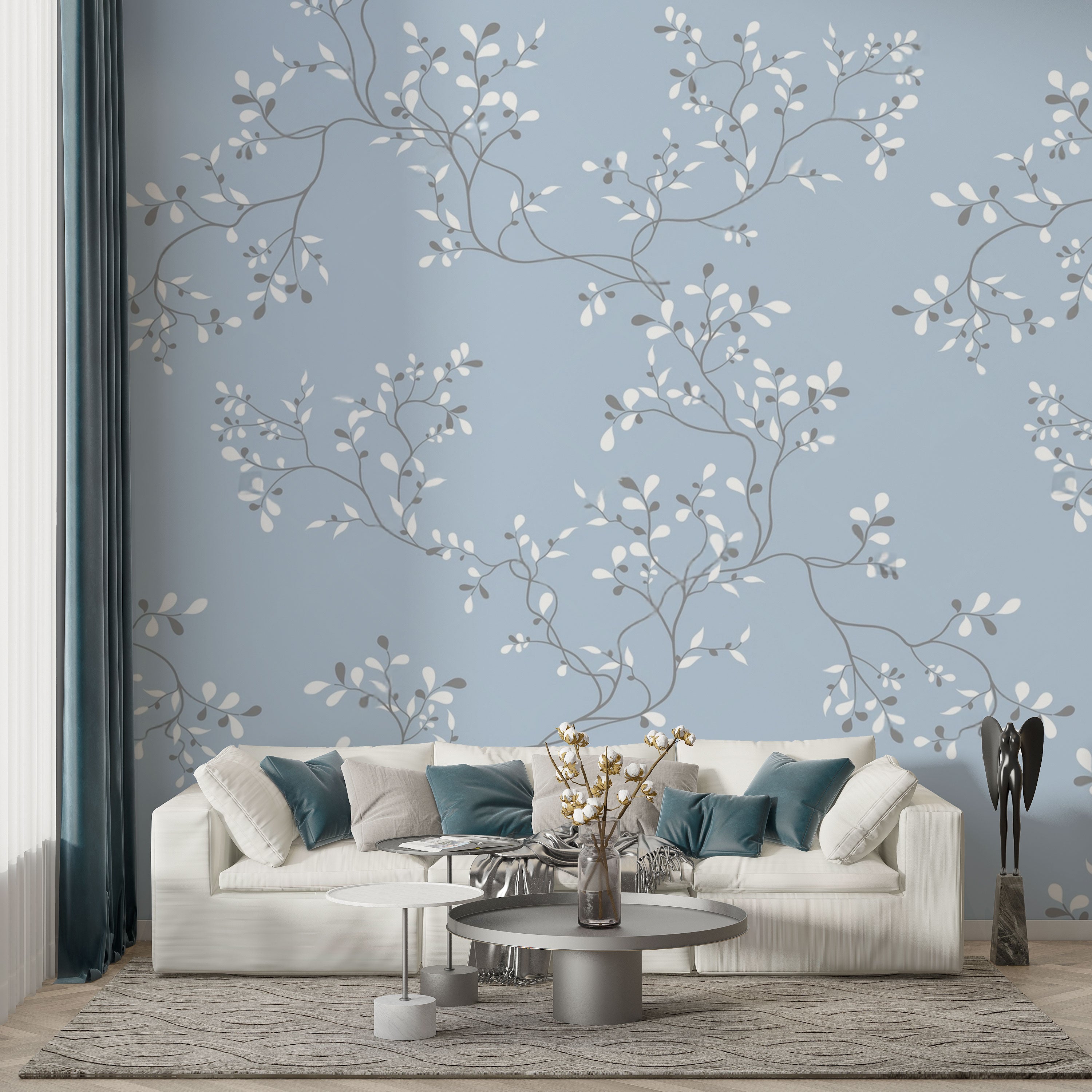 Blue Willow Whisper – Minimal Botanical Wallpaper by Krutik