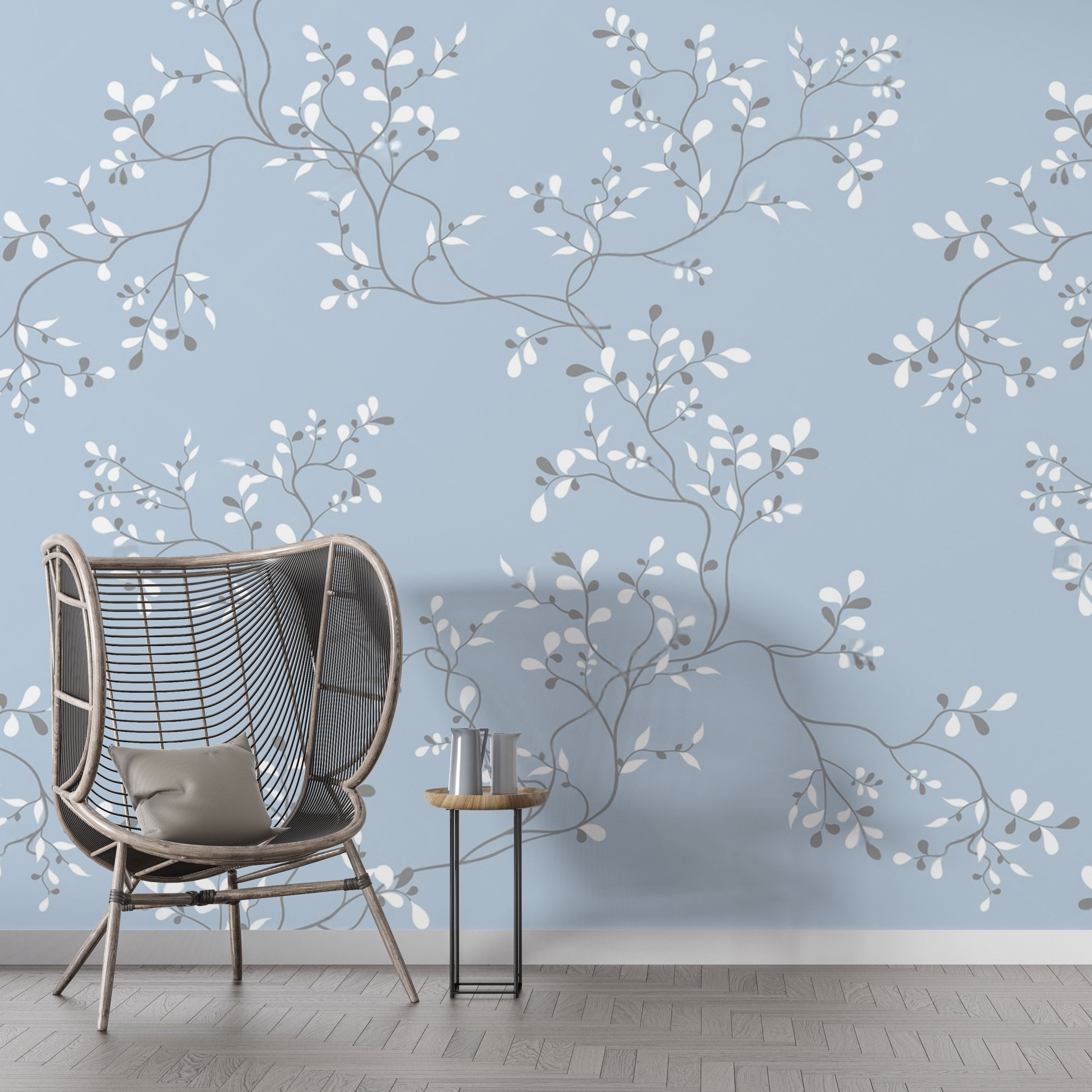 Blue Willow Whisper – Minimal Botanical Wallpaper by Krutik.