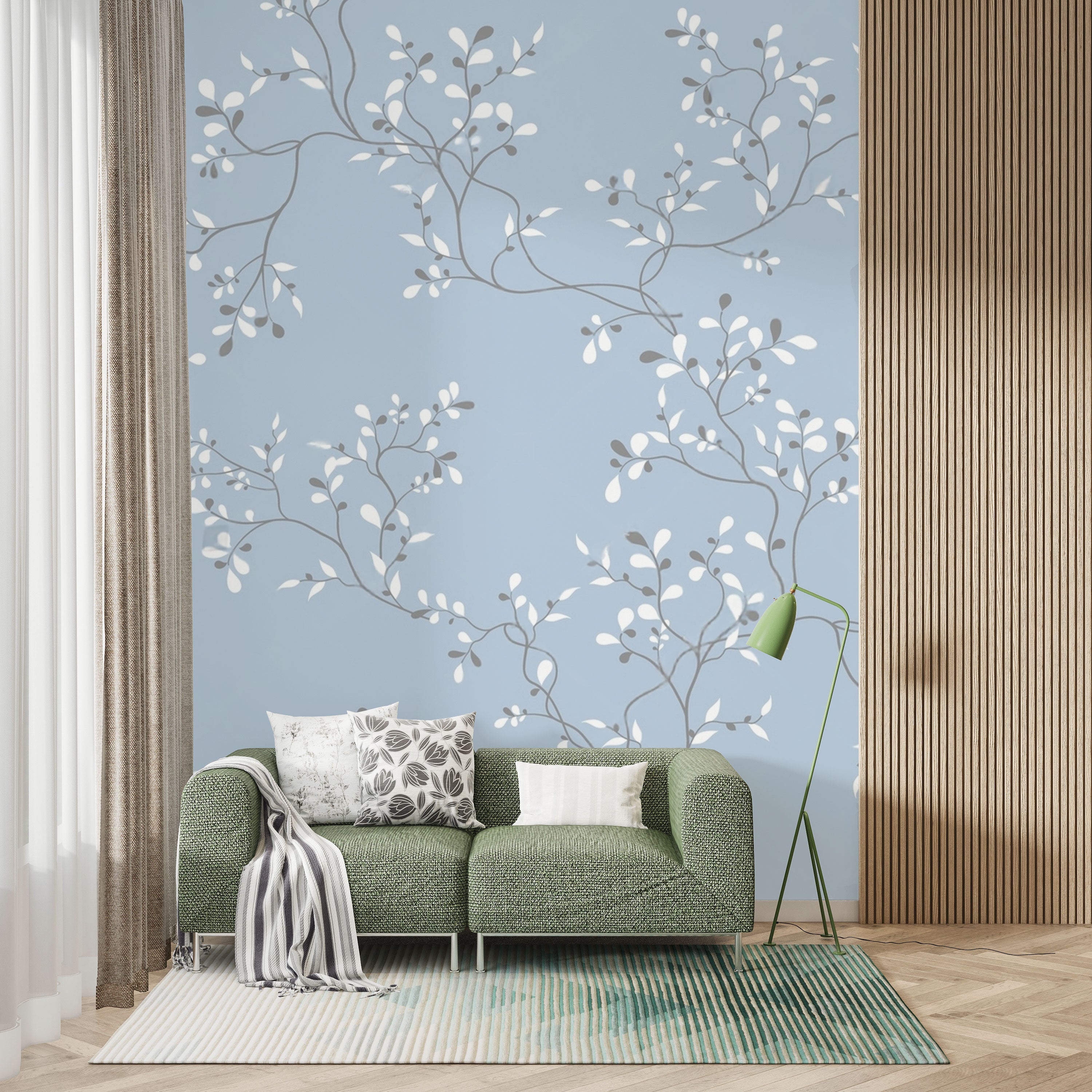 Blue Willow Whisper – Minimal Botanical Wallpaper by Krutik.