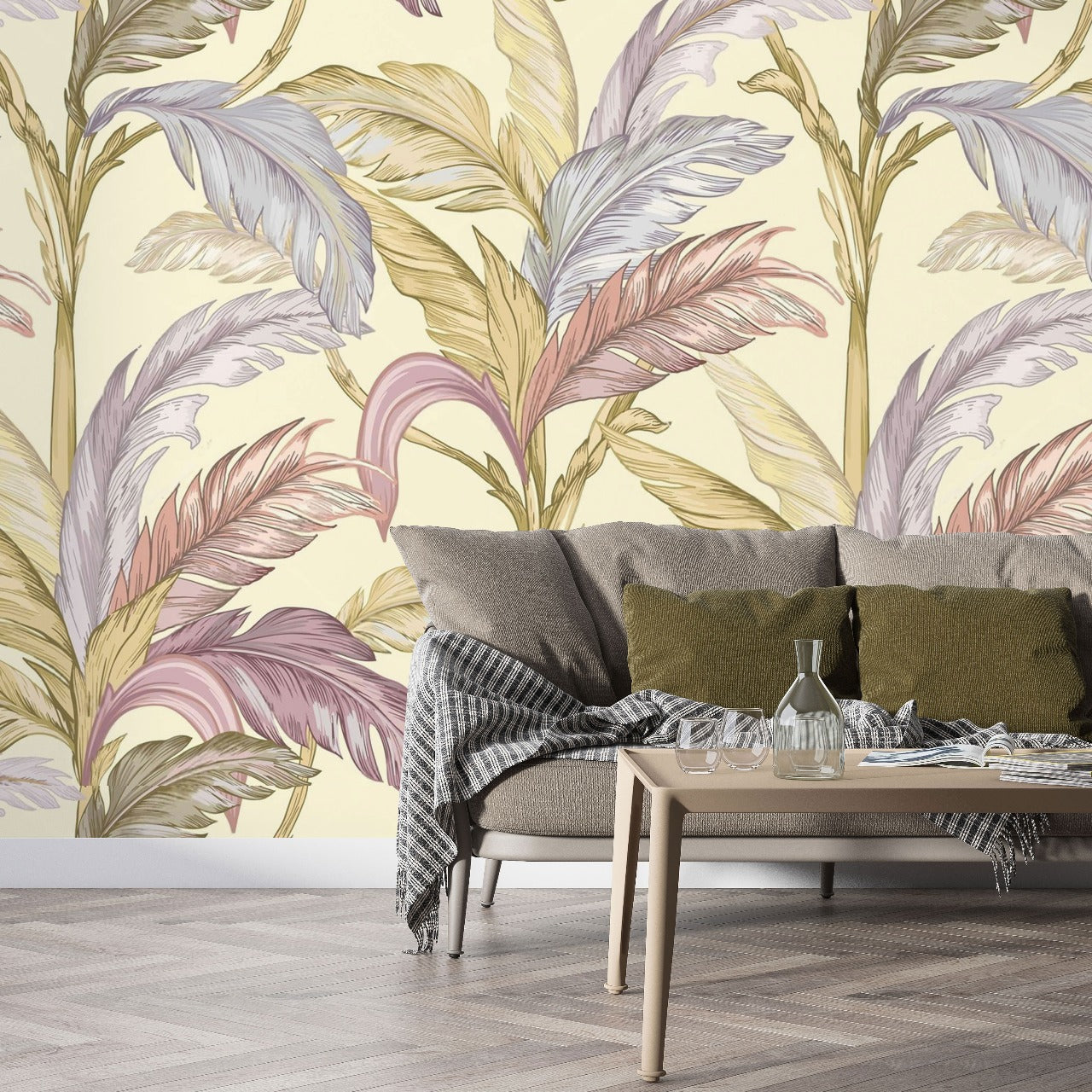 Tropical Whimsy – Multicolor Banana Leaf Wallpaper by Krutik.