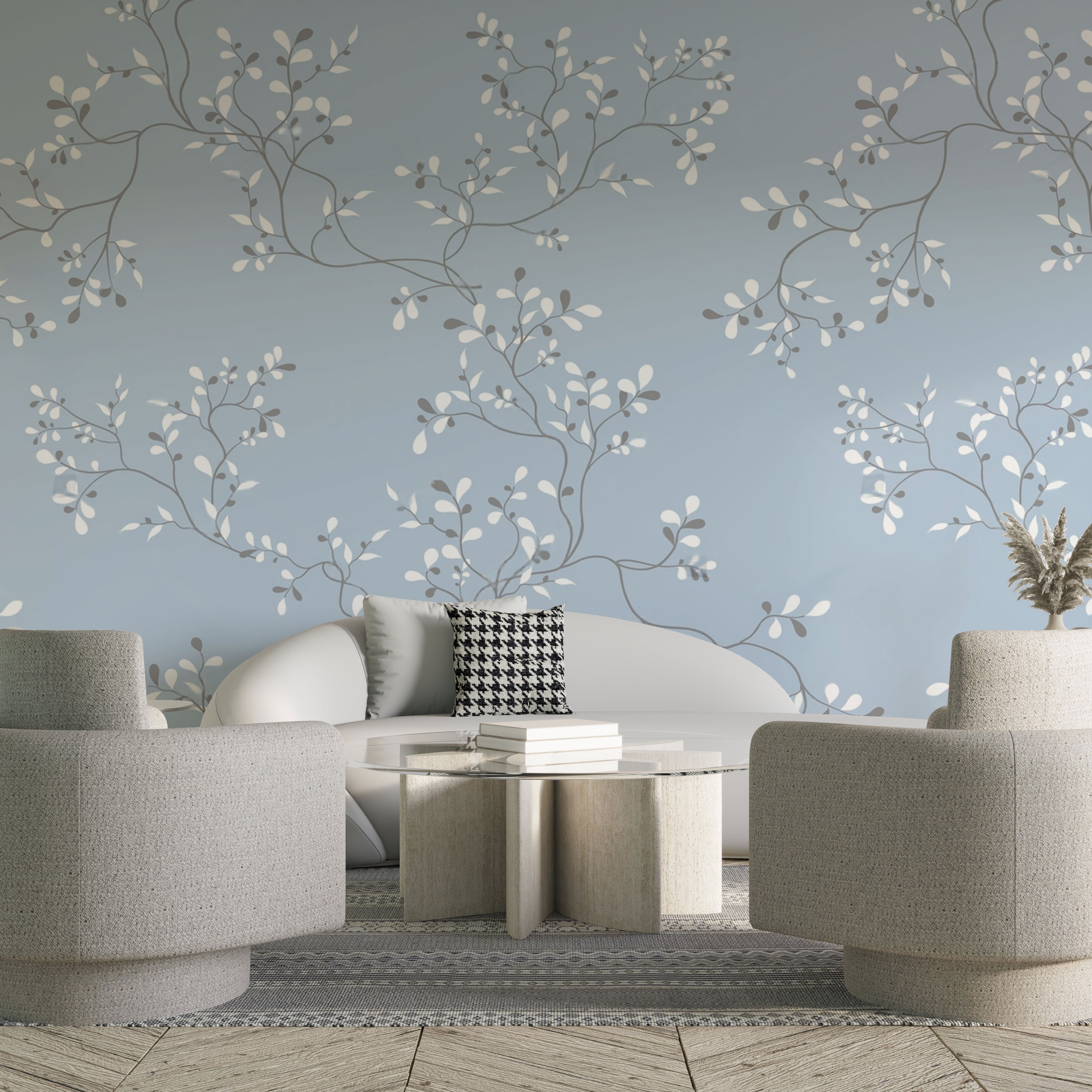 Blue Willow Whisper – Minimal Botanical Wallpaper by Krutik.