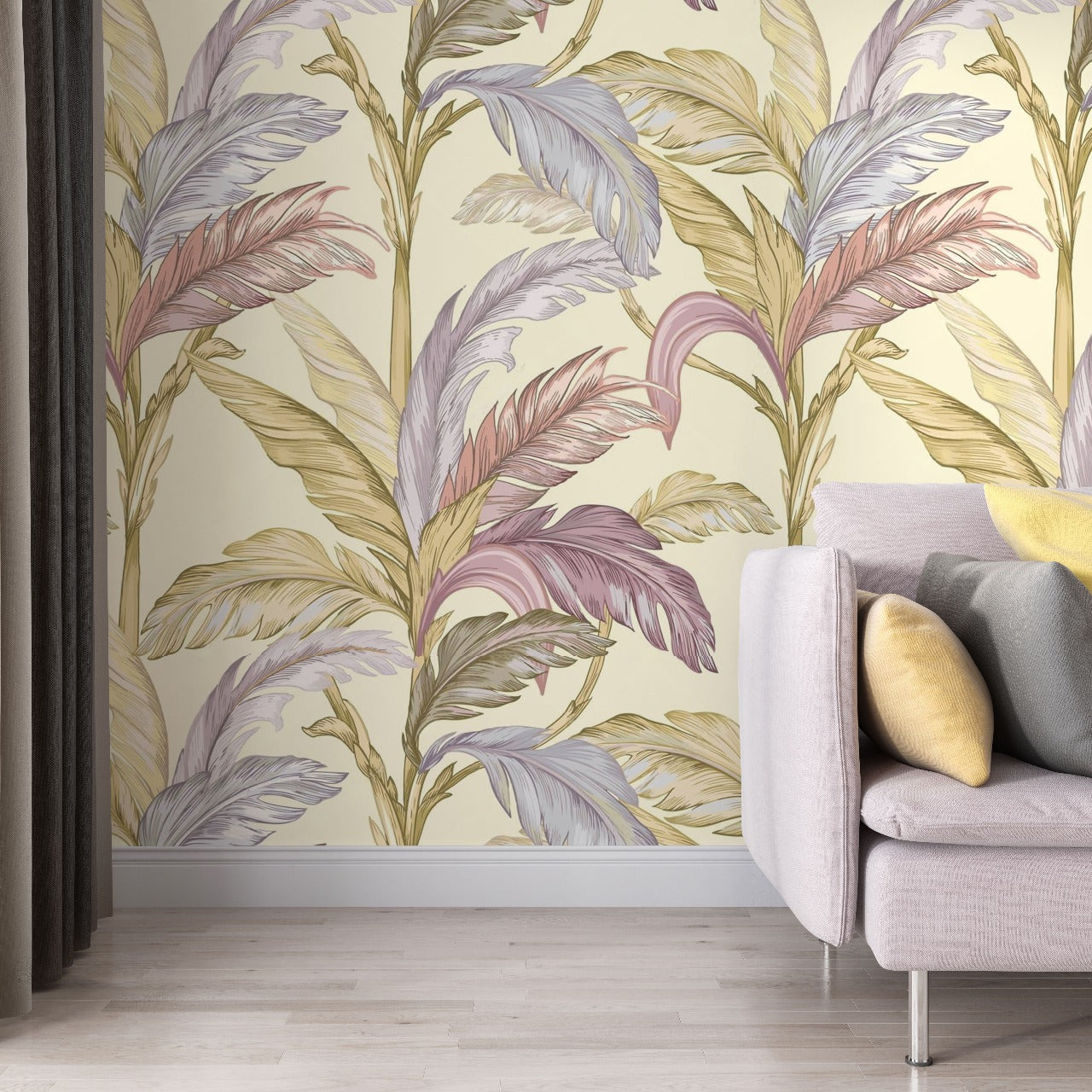 Tropical Whimsy – Multicolor Banana Leaf Wallpaper by Krutik.