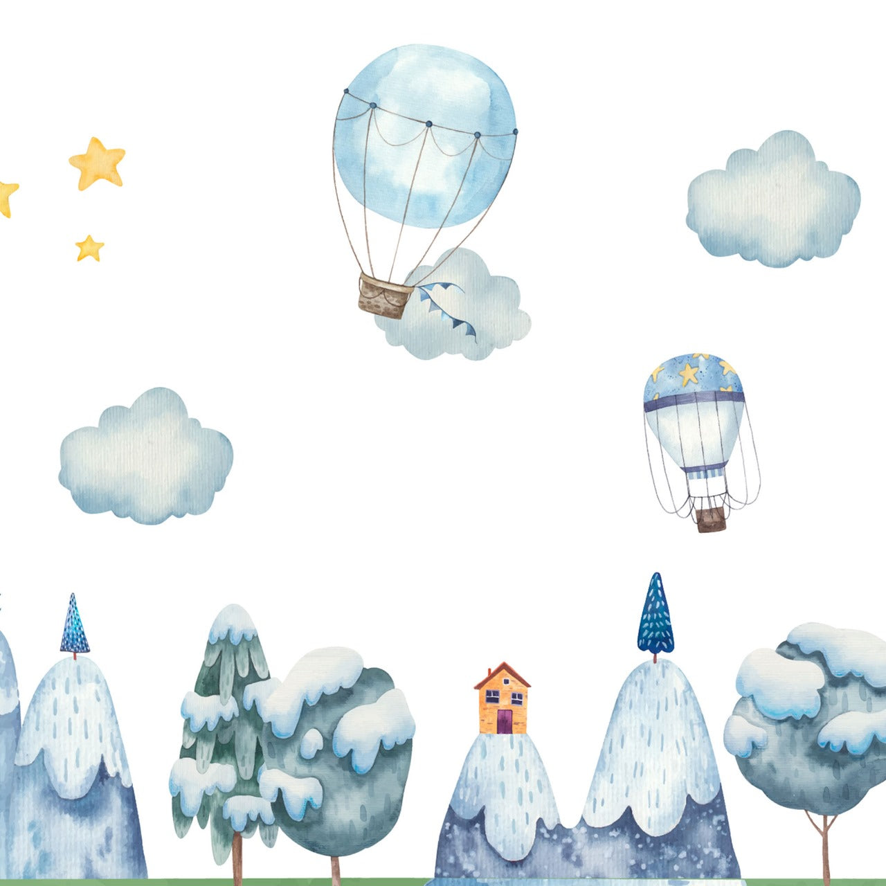 Snowy Dreamland – Balloon & Village Wallpaper for Kids.