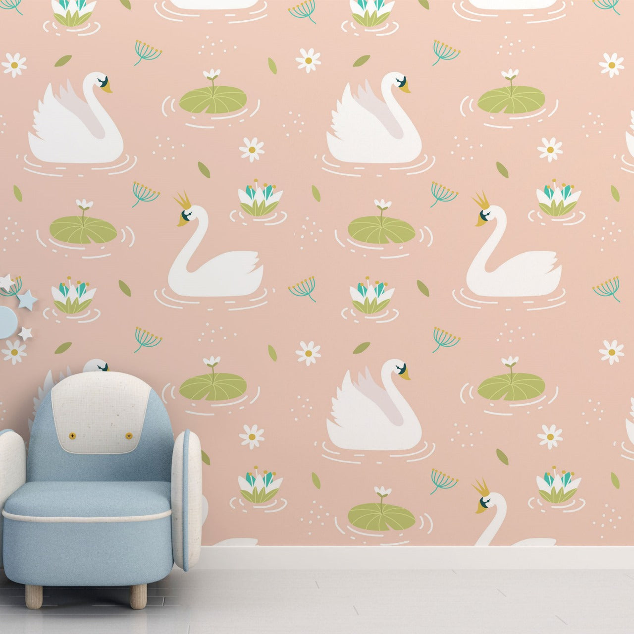 Swan Princess Garden – Elegant Kids Wallpaper