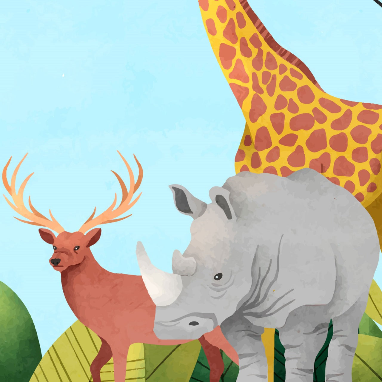Watercolor Safari – Gentle Jungle Animal Wallpaper for Kids.