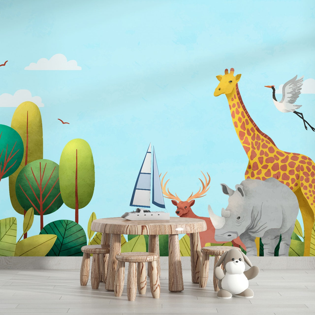 Watercolor Safari – Gentle Jungle Animal Wallpaper for Kids.