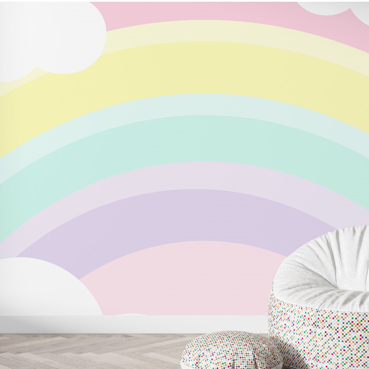 Pastel Rainbow Bliss – Cloudy Sky Wallpaper for Kids