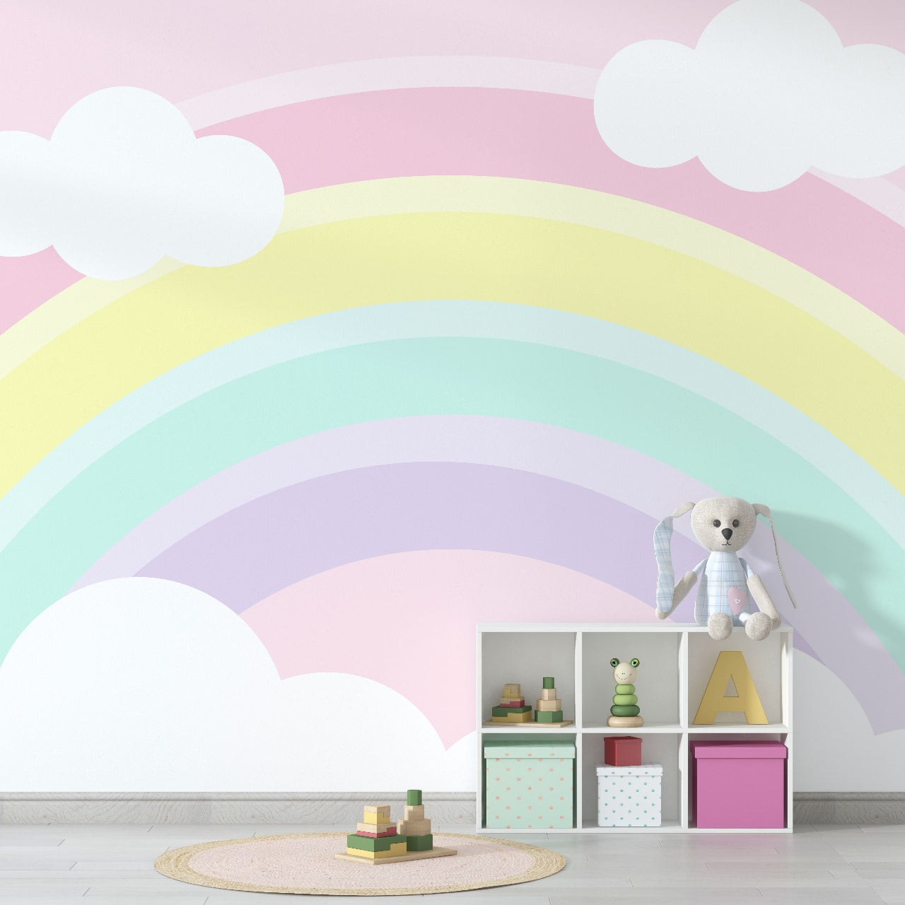 Pastel Rainbow Bliss – Cloudy Sky Wallpaper for Kids