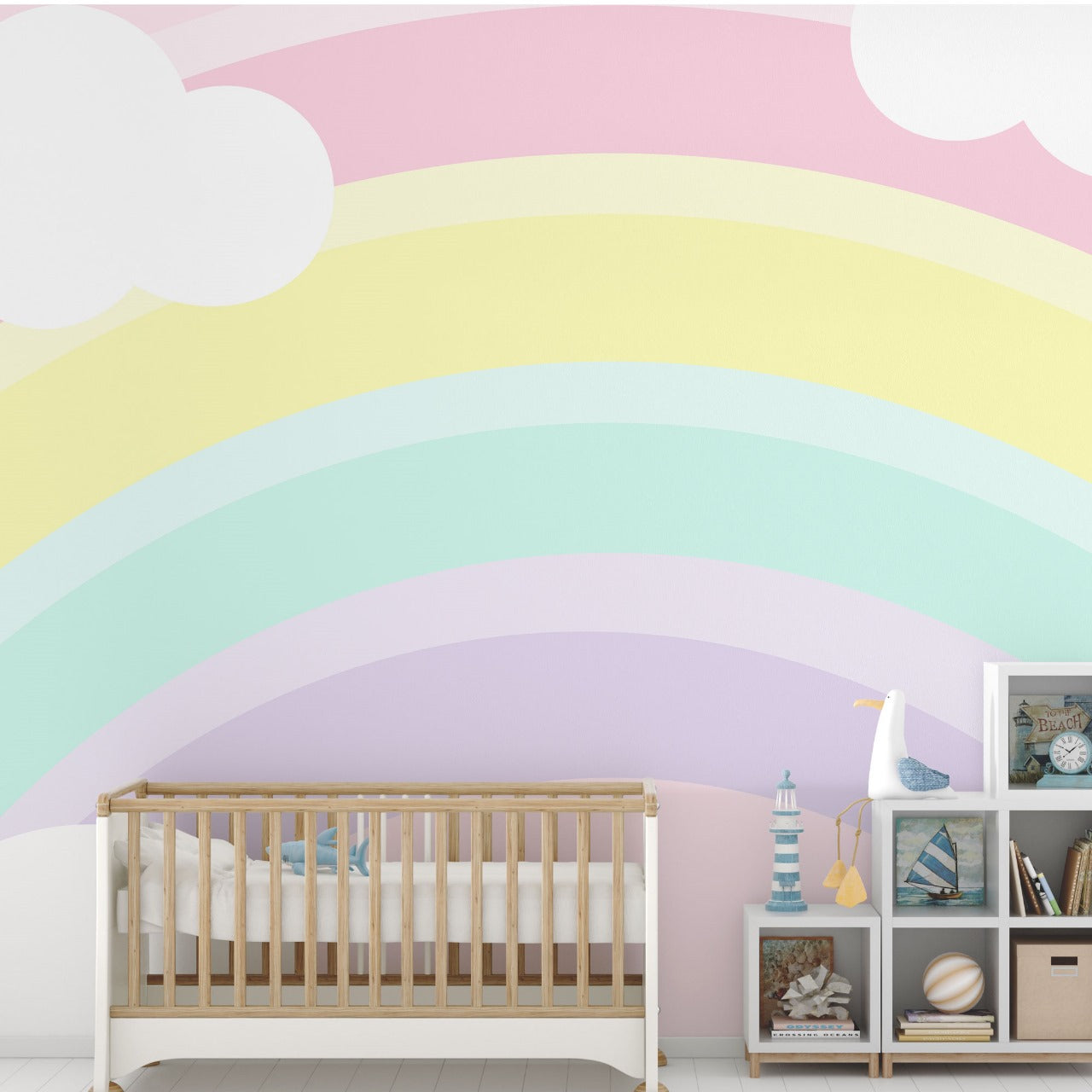 Pastel Rainbow Bliss – Cloudy Sky Wallpaper for Kids