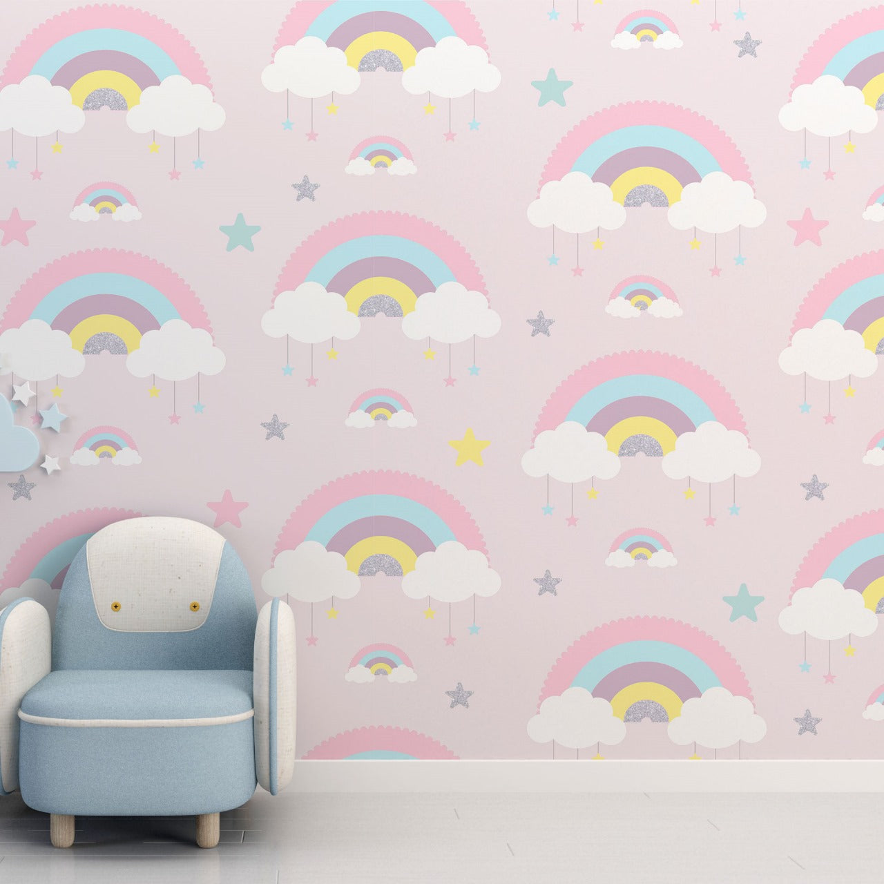 Dreamy Rainbows & Clouds Kids Wallpaper