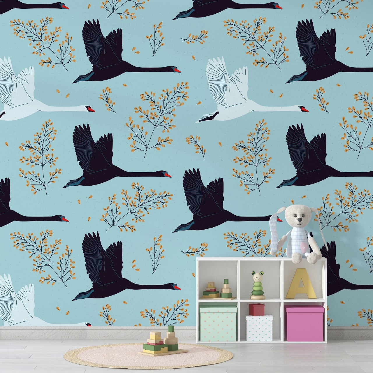 Soaring Swans Kids Wallpaper