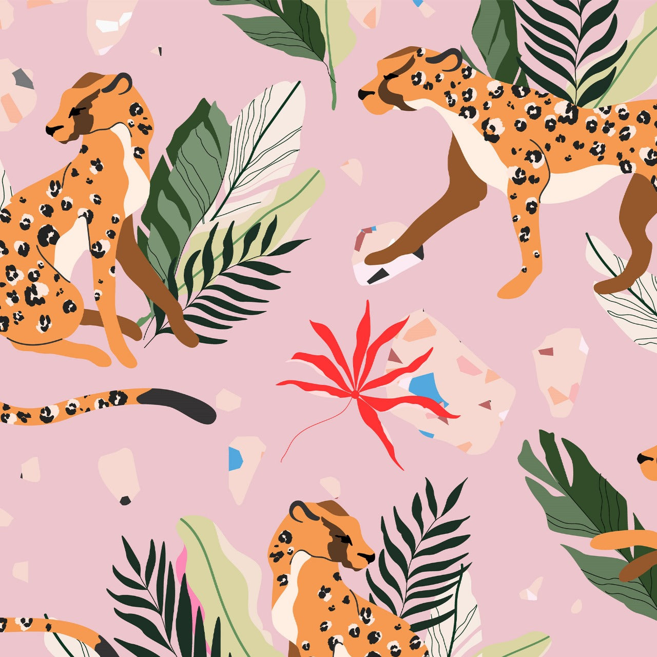 Tropical Cheetah Adventure Kids Wallpaper