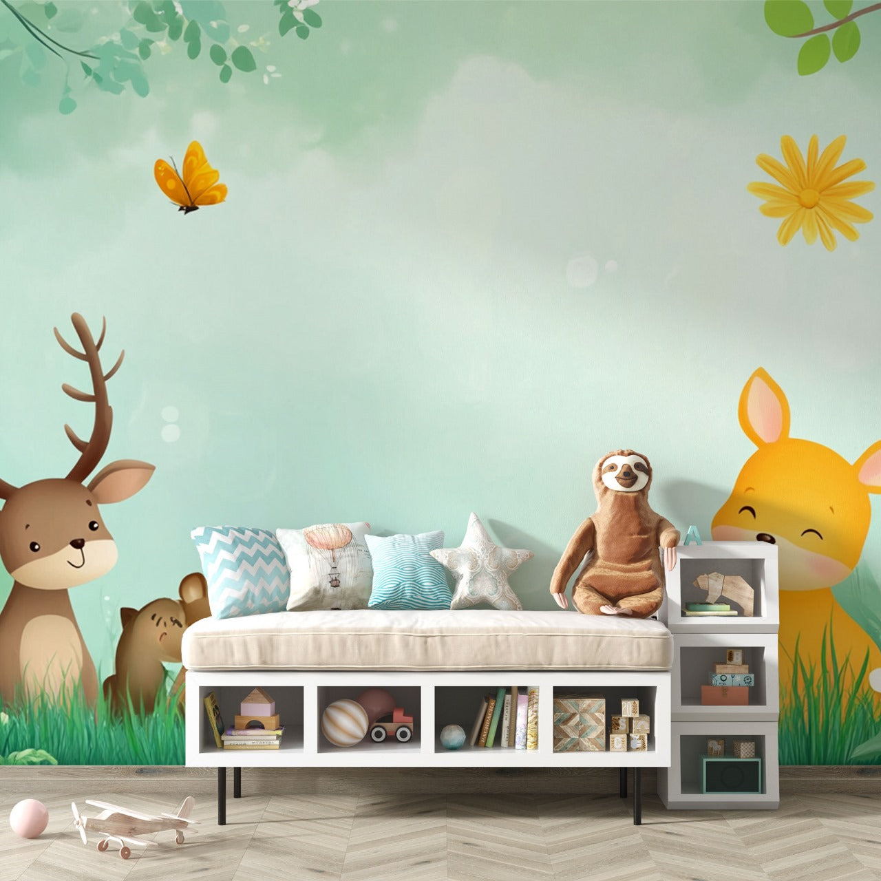 Sunny Meadow Friends Kids Wallpaper