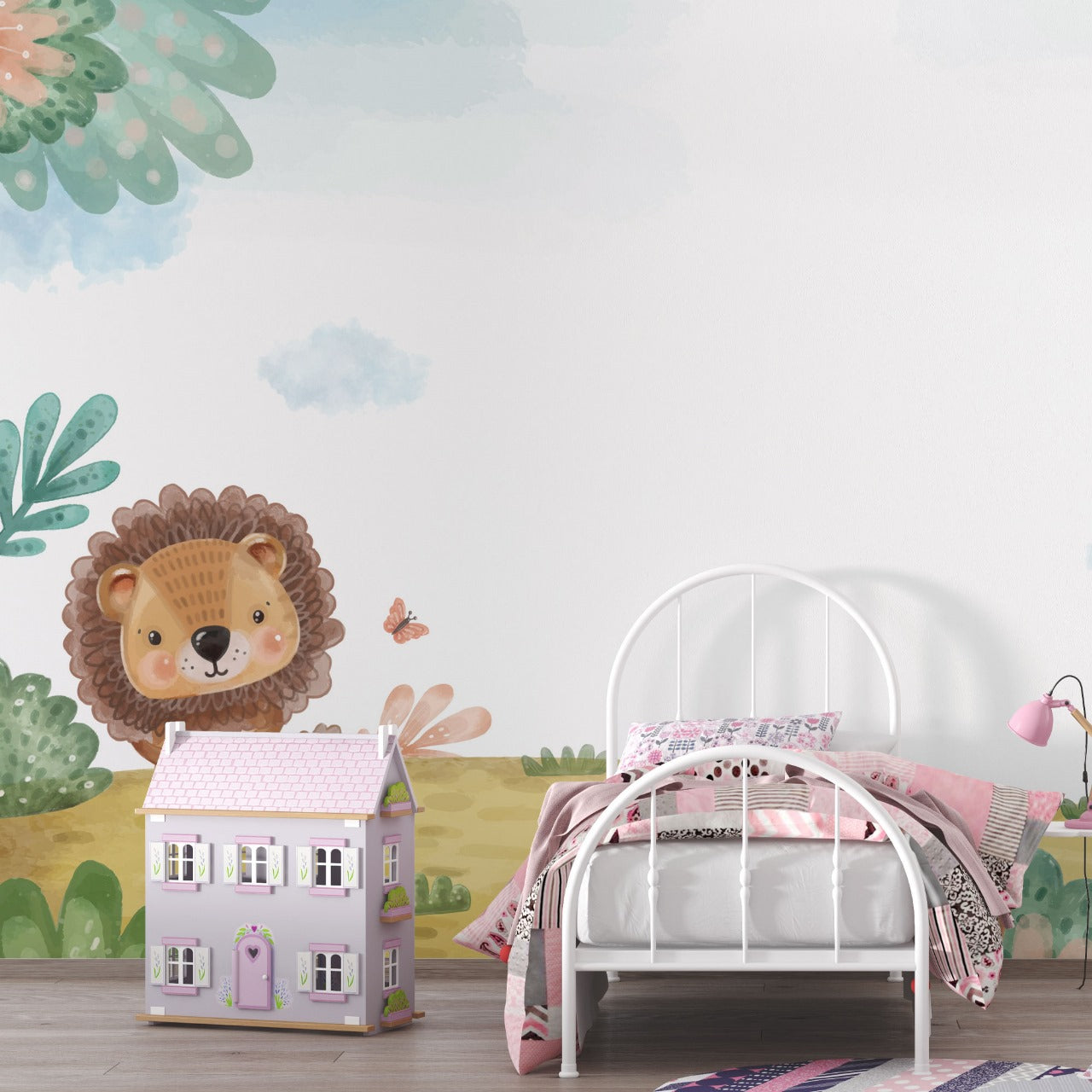 Safari Pals Watercolor Kids Wallpaper.