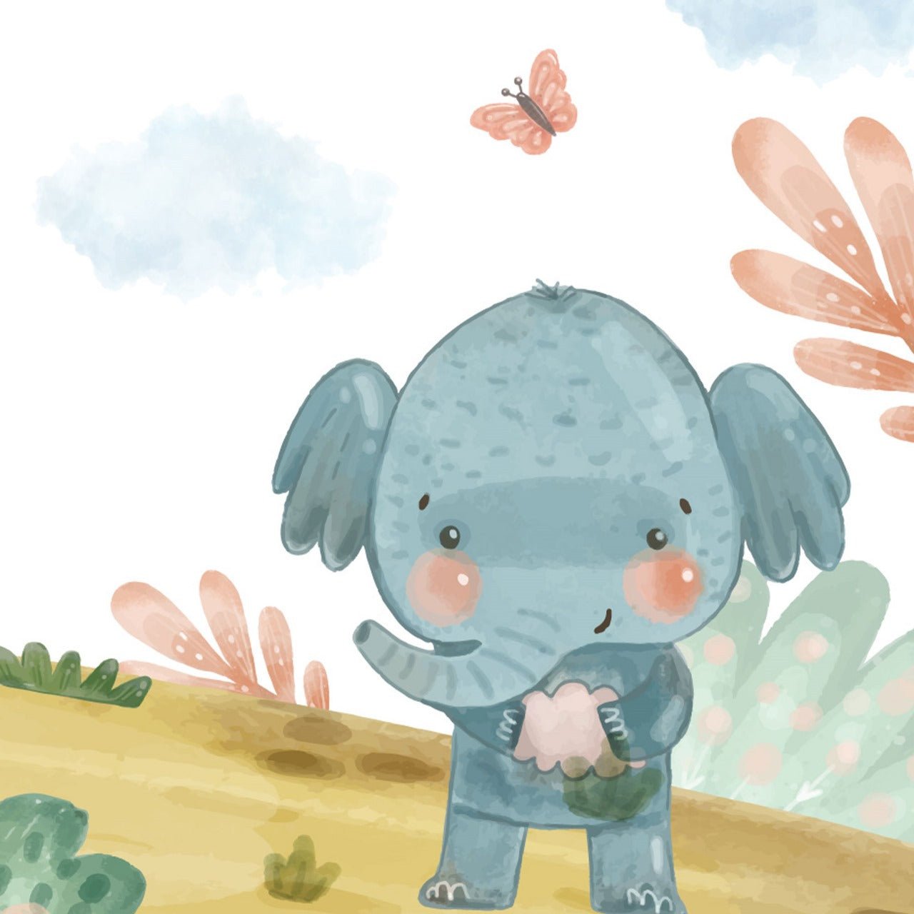 Safari Pals Watercolor Kids Wallpaper.