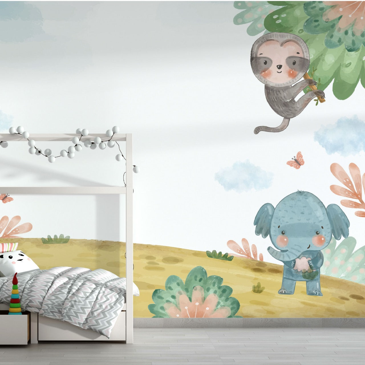 Safari Pals Watercolor Kids Wallpaper.